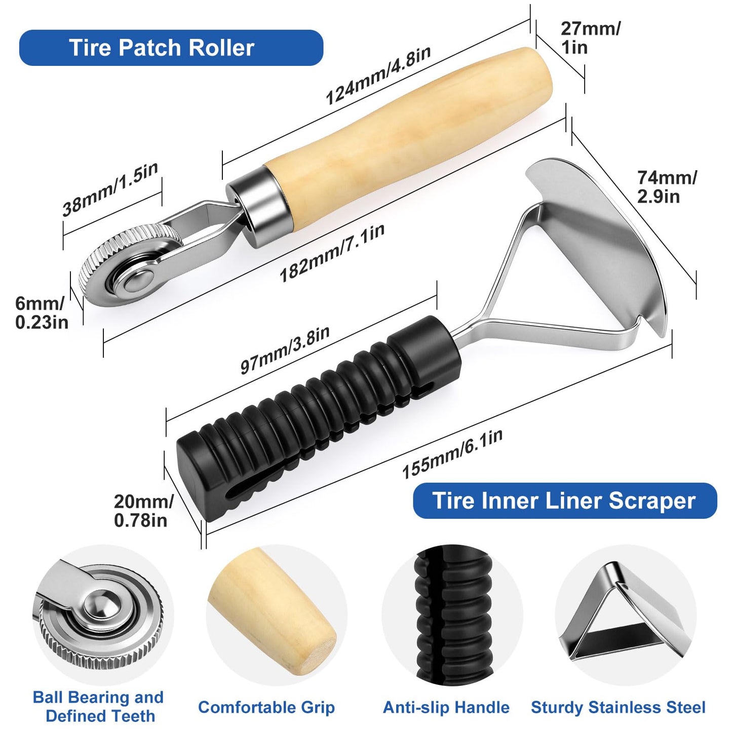 Linkstyle Tire Repair Kit Heavy Duty, 67PCS Tire Patch Kit with Tungsten Grinding Head for Cars Trucks RV ATV
