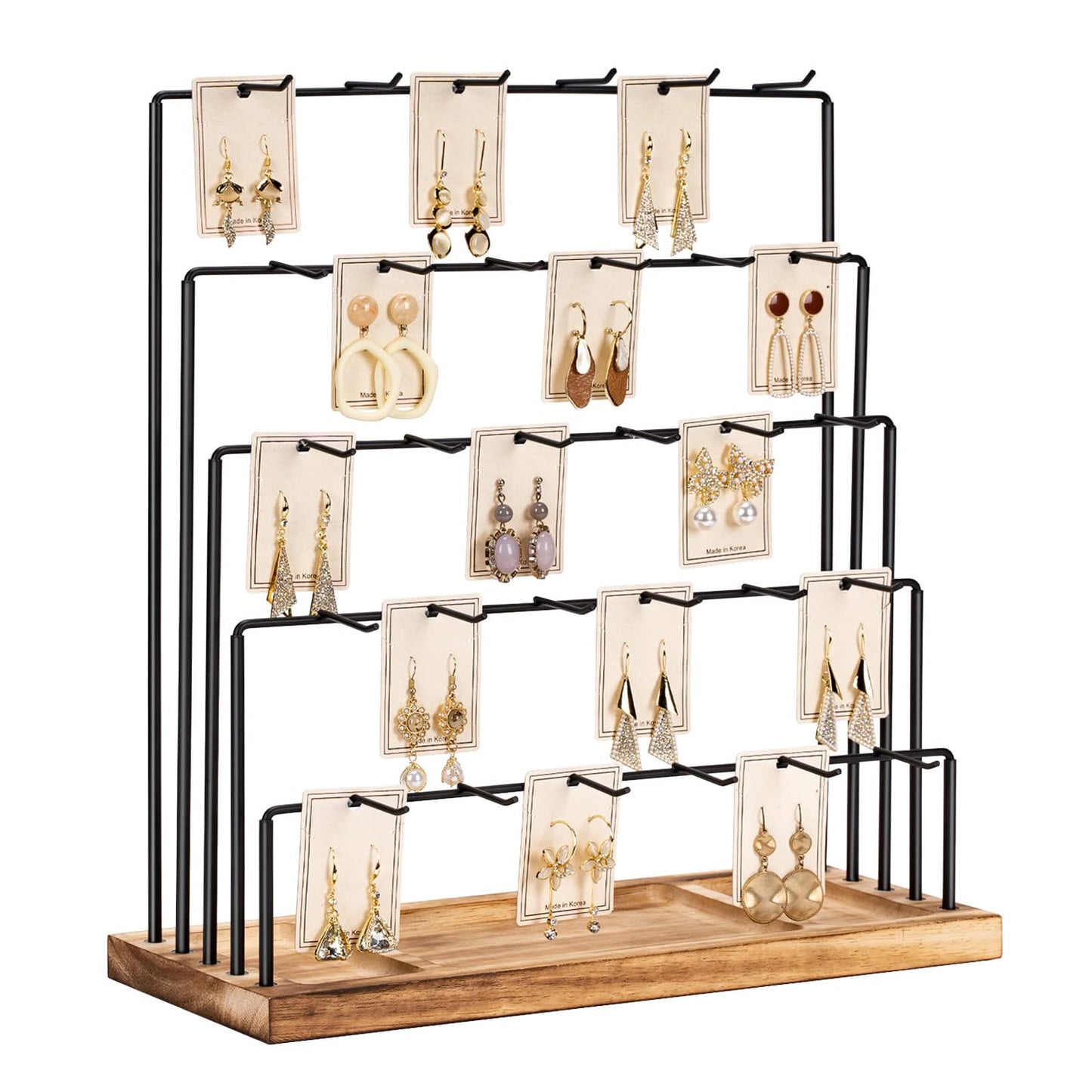 DGWJSU Earring Display Stands for Selling, Earring Rack Display Holder Stand, Jewelry Display for Selling Earring Cards, Bracelets, Hair Accessories, Rings, Necklaces 15"W x 6"D x 15.5"H (30 Hooks)