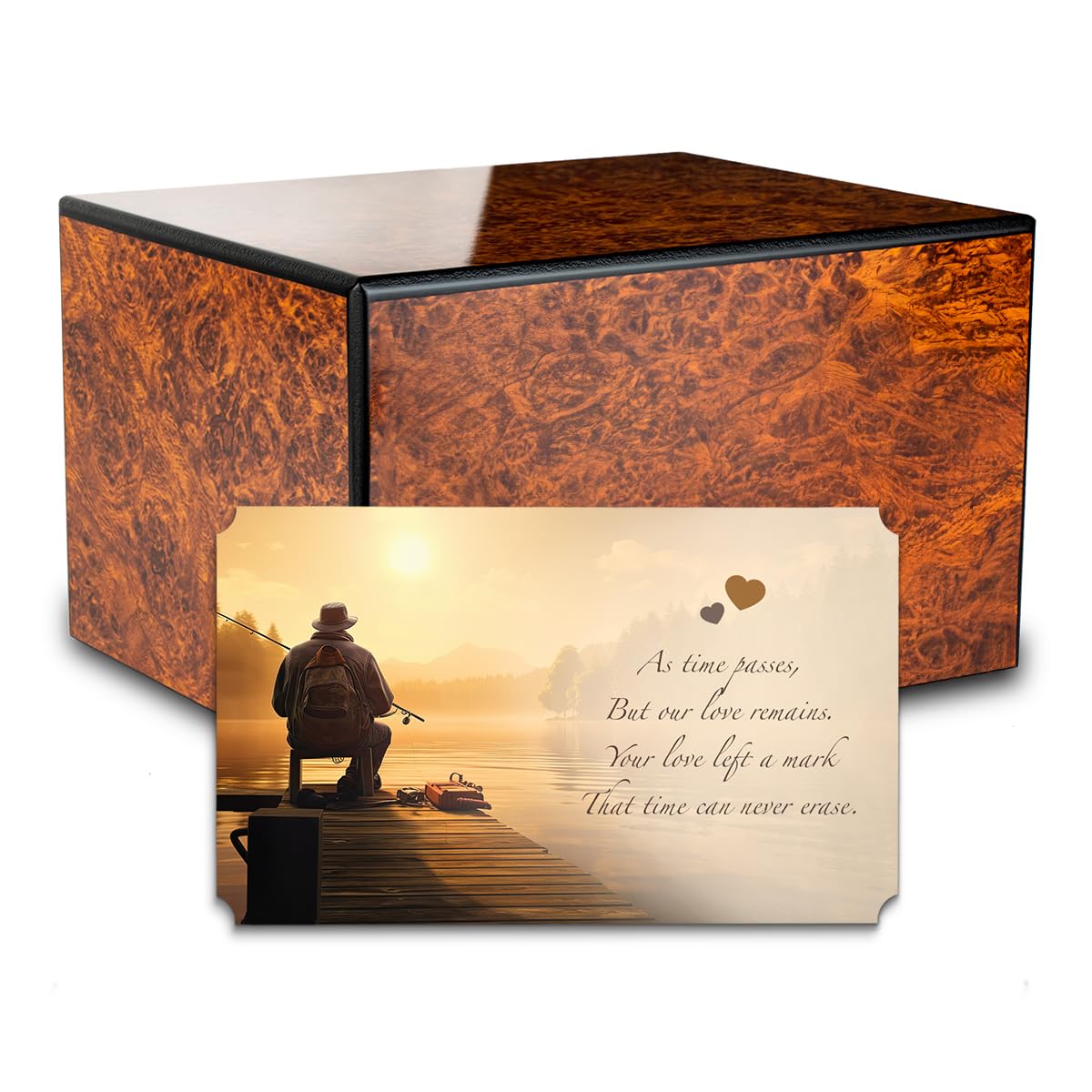 GetUrns Heritage Adult Burl Cremation Urn Box for Human Ashes I Gone Fishing Wooden Urns for Male and Female I 213lbs