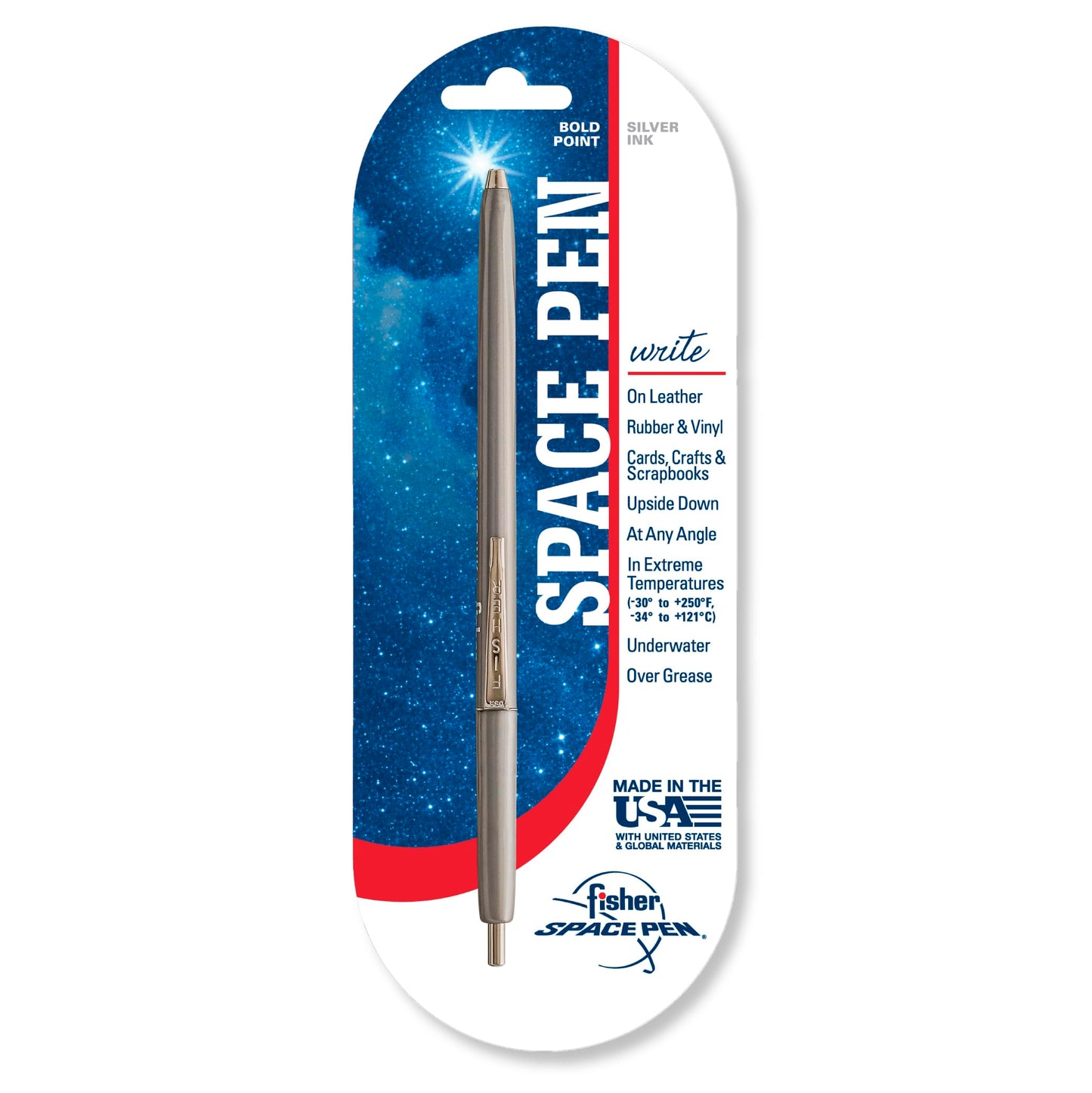 Fisher Space Pen Silver Ink Space Pen, Pressurized Ballpoint Pen, Writes Upside Down and in Extreme Temperatures, Silver Metallic Ink, Bold Point, Made in the USA, 2 Pack