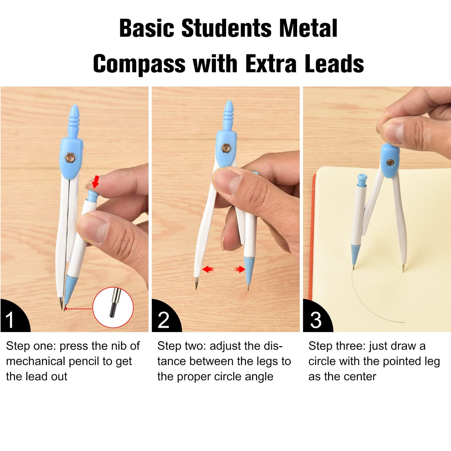 50 Packs Basic Geometry Compass in Bulk,Mechanical Pencil Desiged with Etra Lead,Student Drawing Tools Compass Math Compass Set (Colorful)