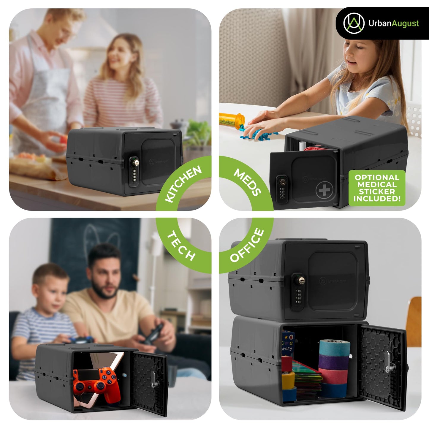 Urban August Dual Combination & Keyed Lockbox - Lockable Box for Everyday Use - Multi-Purpose lock for Home & Office Safety - Made of Industrial-Grade Plastic - One Size (Graphite)