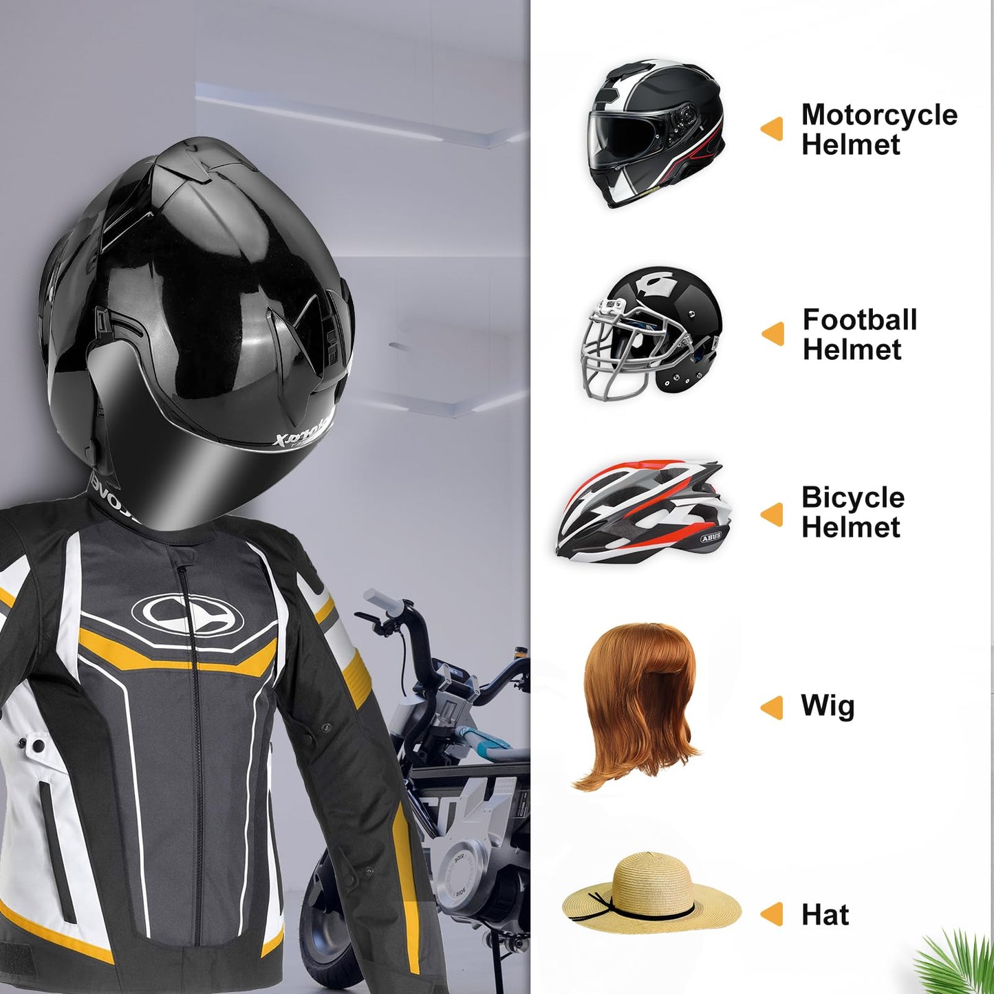 HK 2 Pack Beech Wood & Carbon Steel Motorcycle Helmet Holder, Durable Wall Mount Helmet Rack with Double Hook for Helmets, Hats, Coats, Sportswear