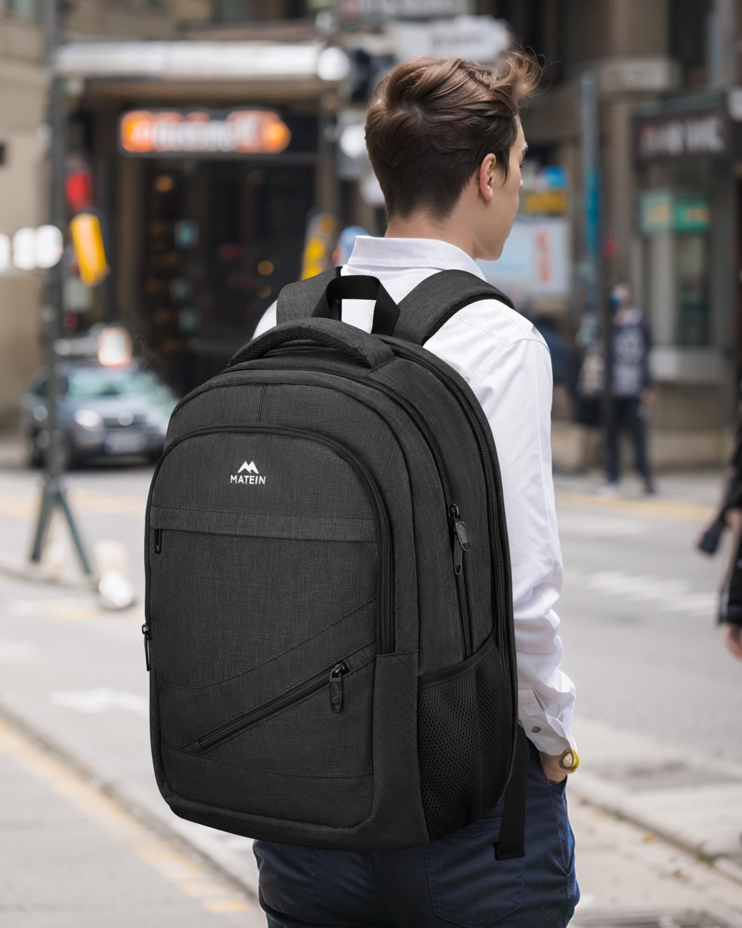 MATEIN Extra Large Business Travel Anti Theft Laptop Backpack, 18 Inch TSA Airline Approved Carryon Backpack for Women Men, Work Bag with Luggage Strap, Black