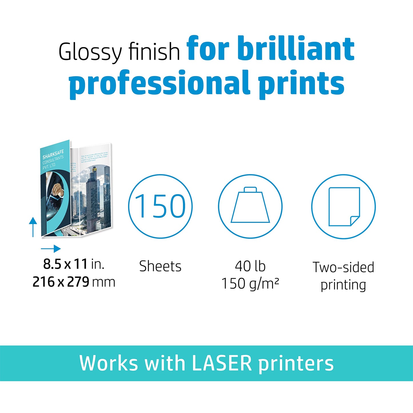 HP Tri-fold Color Laser Glossy Brochure Paper (150 Sheets, 8.5 x 11 Inches)