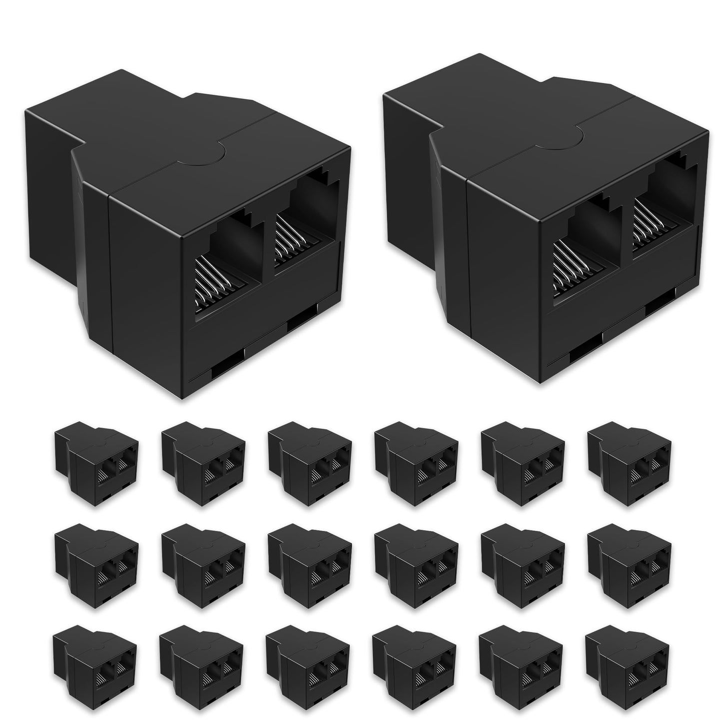 Uvital RJ12 6P6C 3 Female Telephone Line Splitters, Phone Jack Splitter, Telephone Landline Cable Connector and Separator (20Pack Black Splitter)