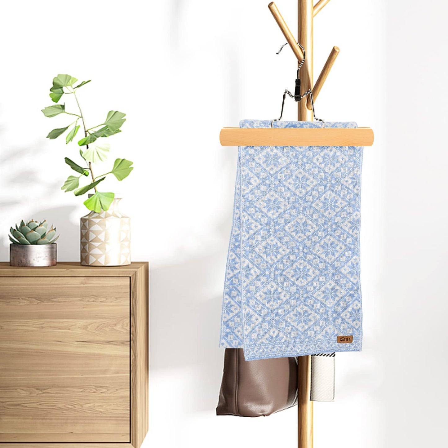 Nature Smile Wooden Trouser Hangers, 10 Pieces Non-Slip Skirt Hangers, Hair Extension Hangers, Jeans/Slack Hangers with 360° Rotating Hook - Pants Clip Hangers (Natural)