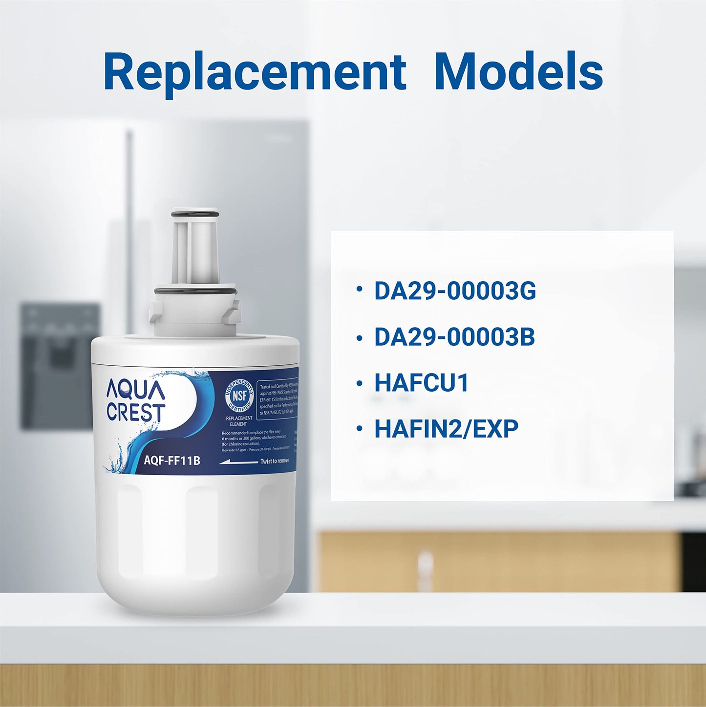 AQUA CREST AQF-FF11B Refrigerator Water Filter, Replacement for Samsung® DA29-00003G, DA29-00003B, DA29-00003A, Aqua-Pure Plus, HAFCU1, RFG237AARS, FMS-1, RS22HDHPNSR, RSG257AARS, WSS-1, 3 Pack