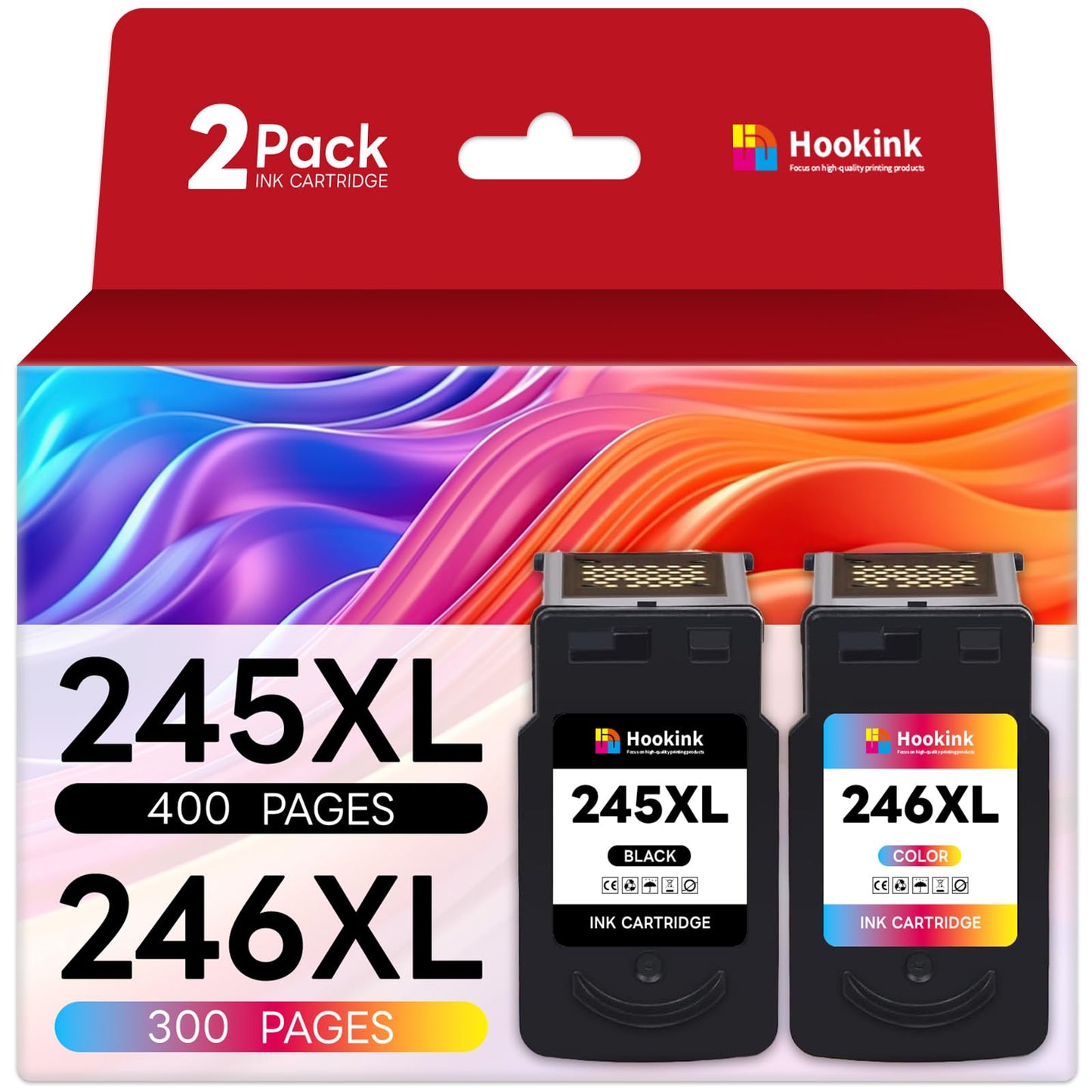 Hookink 245XL 246XL Ink Cartridge Compatible for Canon Ink 245 246 PG-245XL CL-246XL Black Color for Canon TS3420 Ink Cartridges, Pixma MX492 MX490 MG3022 MG2920 MG2522 TR4520 TS3122 TS202 Printer Ink