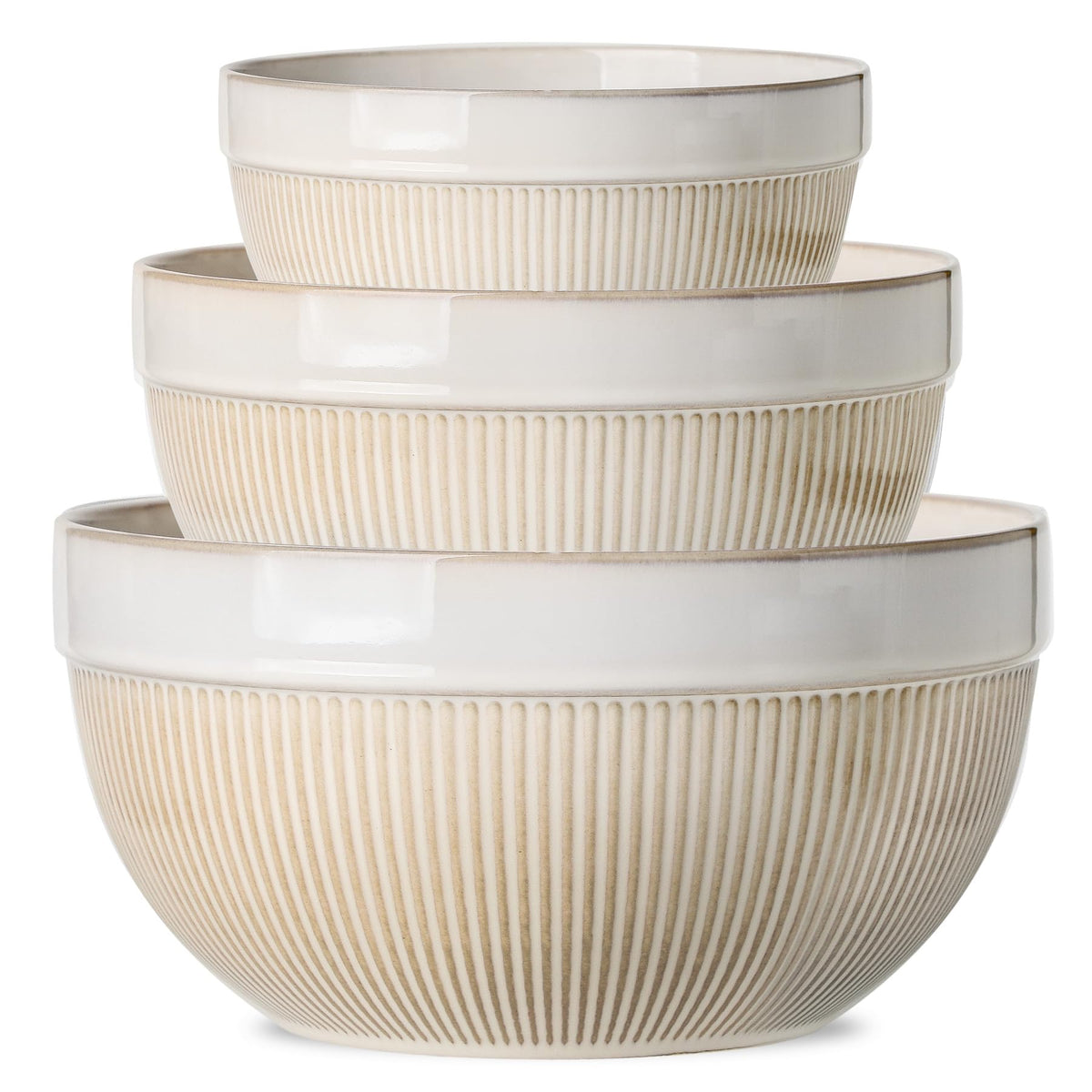Large Ceramic Mixing Bowls, Glazed White Kitchen Bowl (10"/8"/6"), Set of 3 Nesting Bowls for Baking, Cooking, Serving, Prepping, Dough Kneading, Microwave and Dishwasher Safe