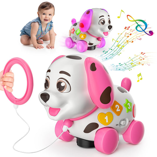3-in-1 Musical Puppy Toys for 1 Year Old Girl Gift, Educational Baby Toy 6-12-18 Month, 1st Birthday Gift for 1 Year Old Girl Boy, First Bilingual Present for 7 8 9 10 Month Infant (Pink)