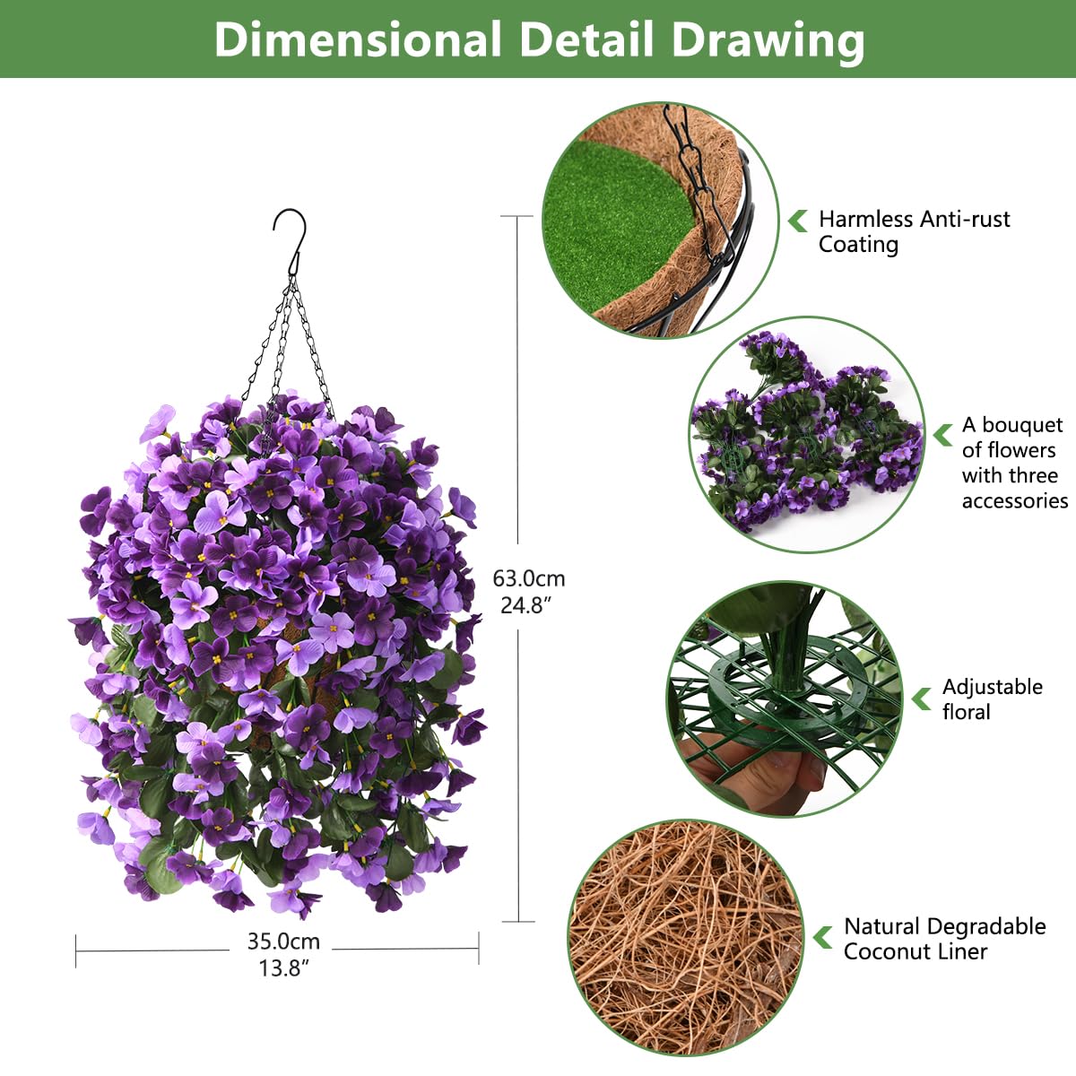 INQCMY Artificial Fake Hanging Flowers Plants with Basket for Spring Summer Outdoor Decoration,Faux Silk Begonia in Planter UV Resistant Look Real for Home Porch Yard Patio Balcony Decor