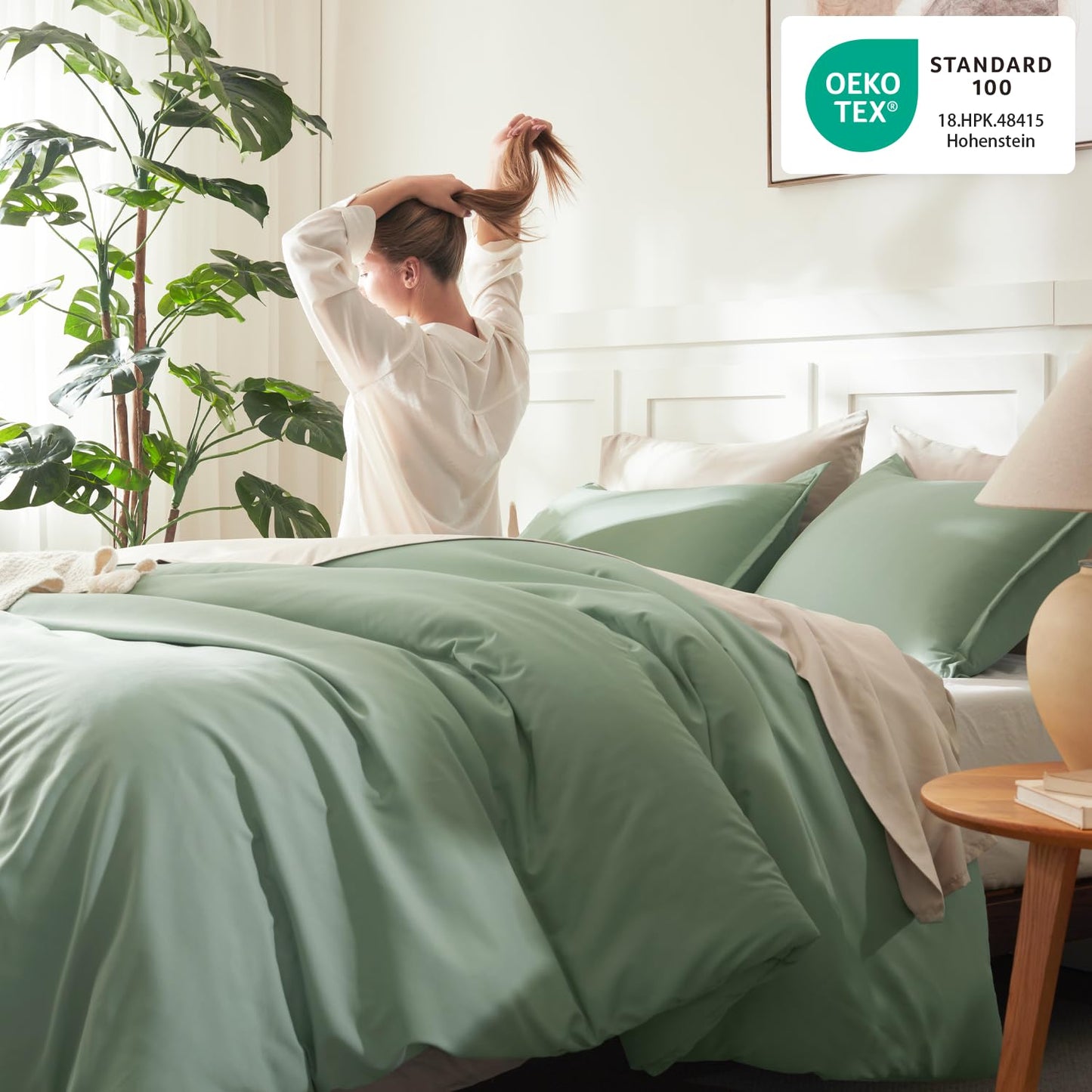 Litanika Queen Comforter Set Sage Green, 3 Pieces Lightweight Comforters Queen Size Solid Bedding Comforters Sets, Down Alternative Comforter Bed Set Quilt Blanket
