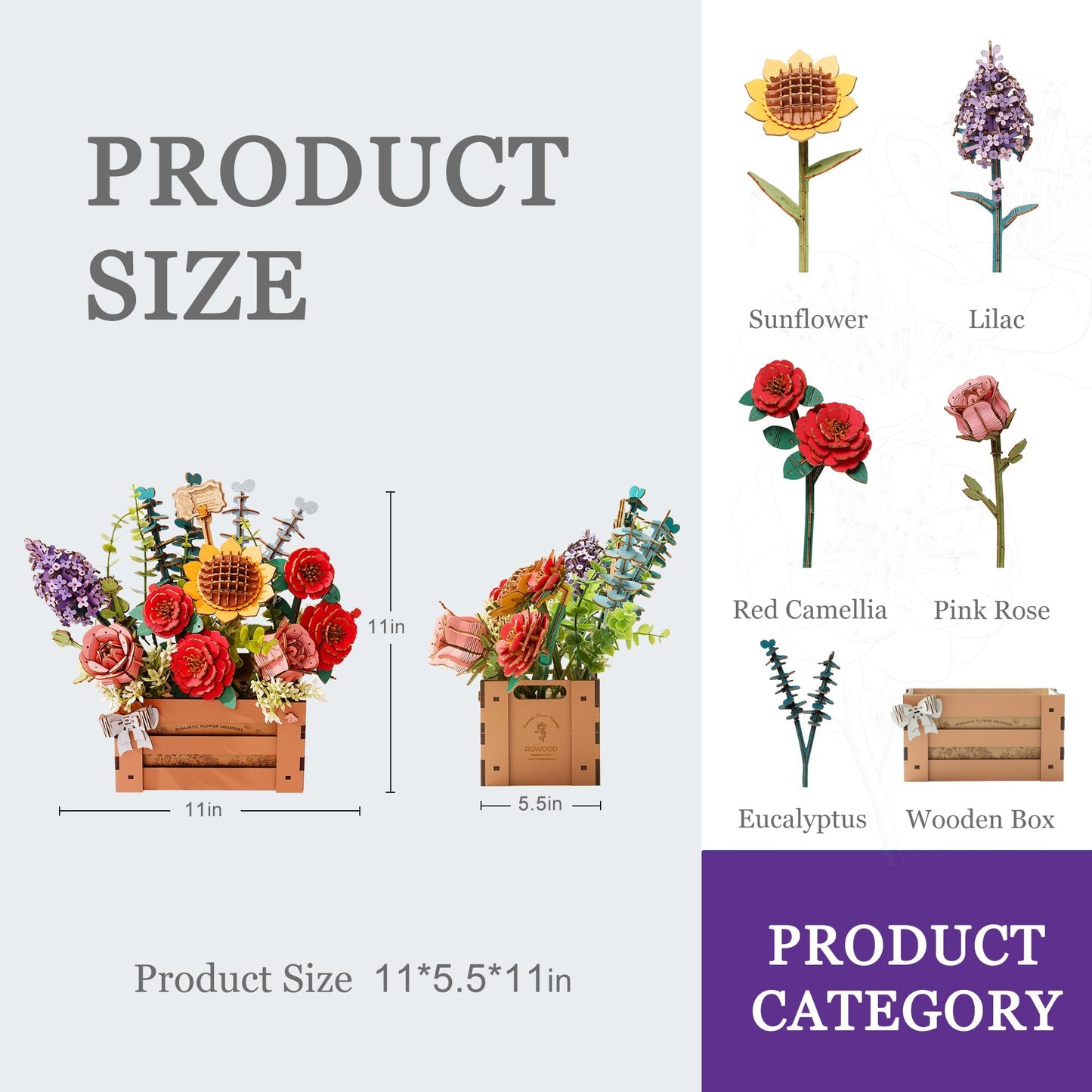 Wowood 3D Wooden Flower Puzzle for Adults-Wooden Bloom Box, DIY Craft Model Kit Building Set, Botanical Decor Creative Gift for Lovers Nature Enthusiasts (658PCS)