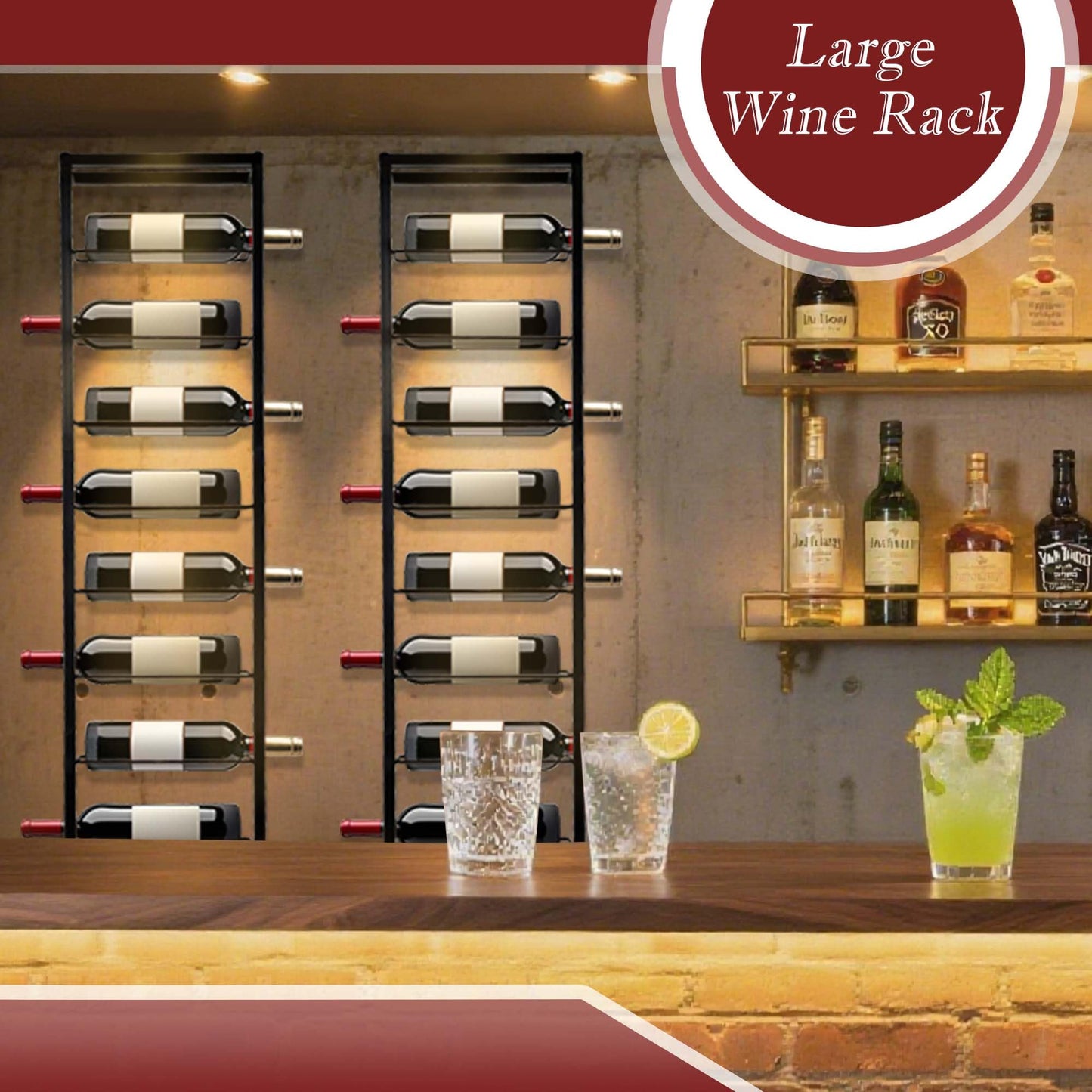 AQAREA Wall Mounted Wine Rack: Metal Hanging 10 Bottle Wine Holder - Black Wine Storage Rack