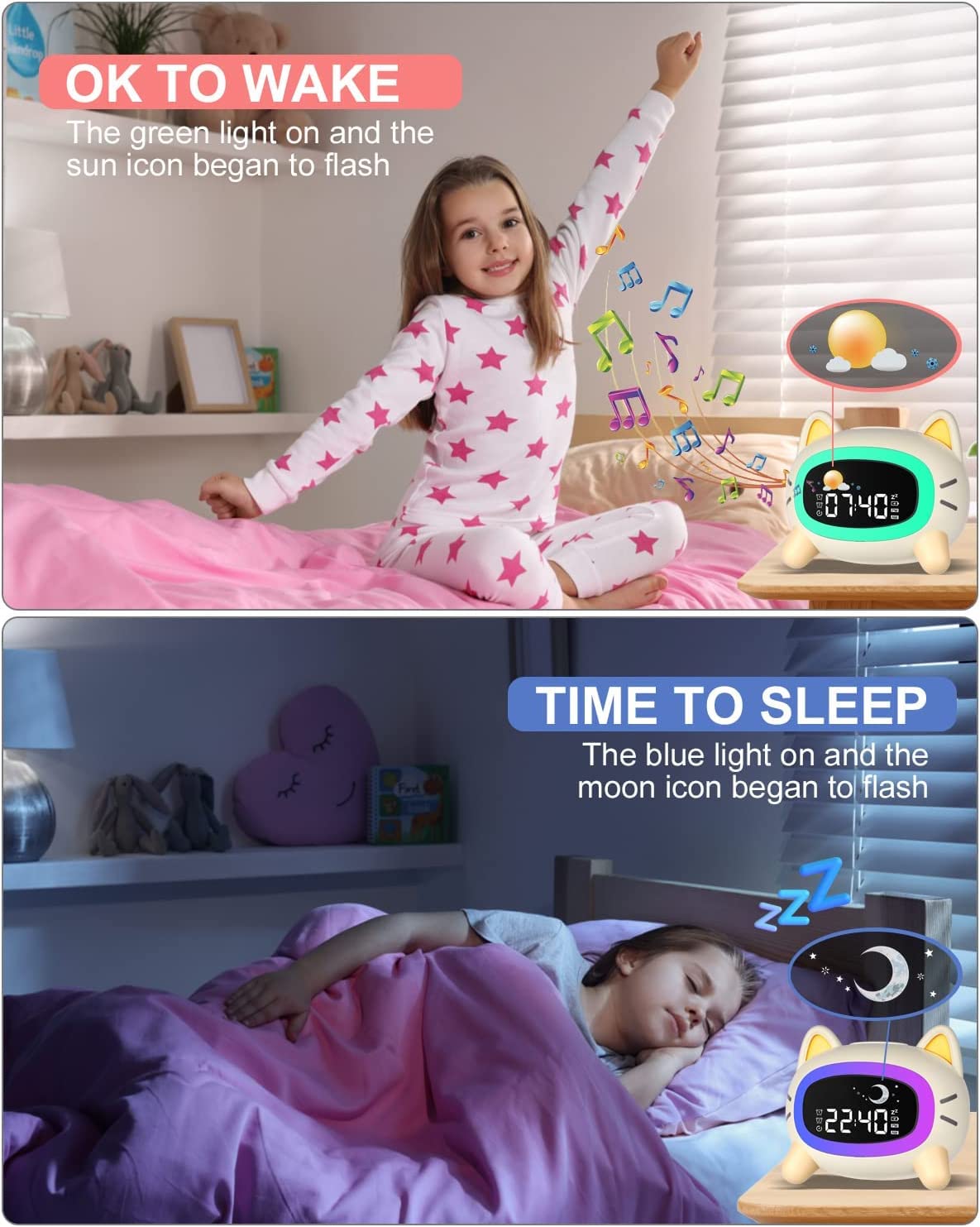 Uplayteck Kids Alarm Clock Ok to Wake and Grow Clock for Kids with 5 Adjustable Light and 4 Level Sounds Toddler Sleep Trainer for Boys and Girls Bedrooms