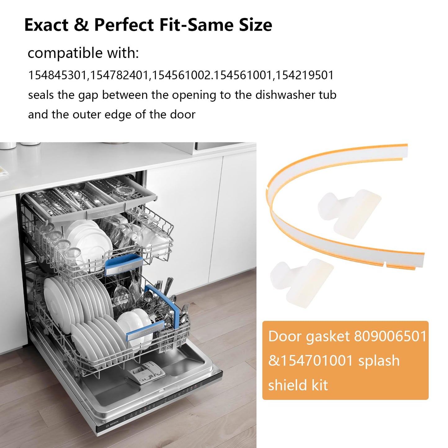Wllead 154827601 Dishwasher Door Seal Combo Kit Compatible with Frigidaire Kenmore Electrolux & Sears, Includes Door Lower Seal 809006501 & Splash Shield 154701001