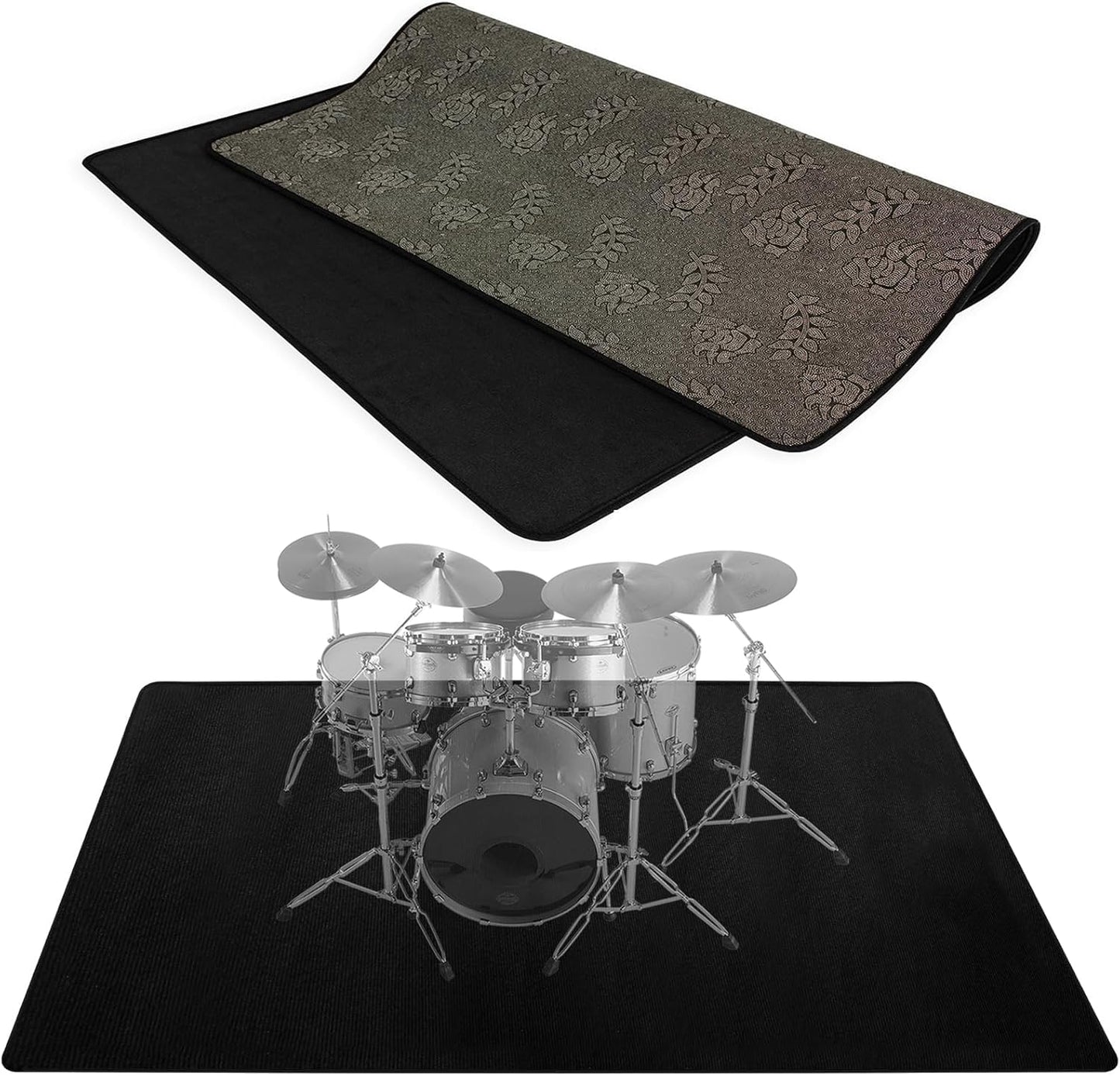 BQKOZFIN Drum Rug, Drum Mat, Carpet Music Rug with Non-Slip Grip Bottom Roll, Outdoor Summer Drum Carpet of 27 Square Feet Great Gifts for Drummers, Black (4.6x5.9FT, 140x180CM)
