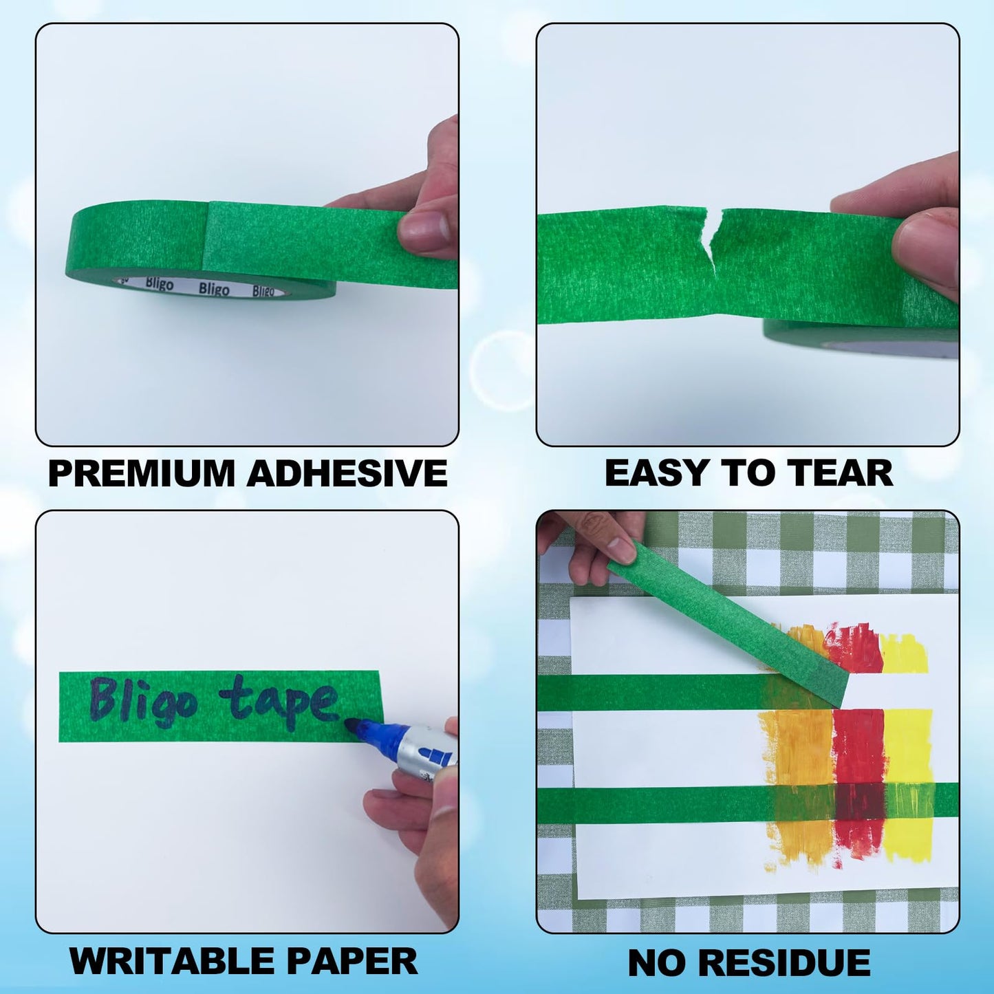 10 Pack Green Painters Tape 1 Inch x 55 Yards, Medium Adhesive Masking Tape Bulk (550 Total Yards), Residue-Free for Painting, DIY Crafting, Indoor & Outdoor Use
