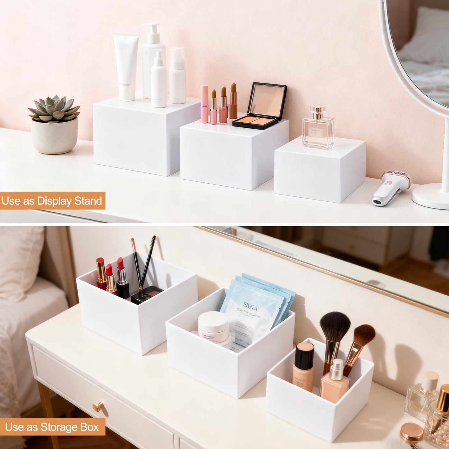 6 Pcs Buffet Risers, Acrylic Food Risers for Buffet Table, 6 Sizes (3x4x5x6x7x8 Inch) Display Stand Shelf for Party Catering Dessert Collectibles - Stackable Cube Boxes Display with Hollow Bottoms