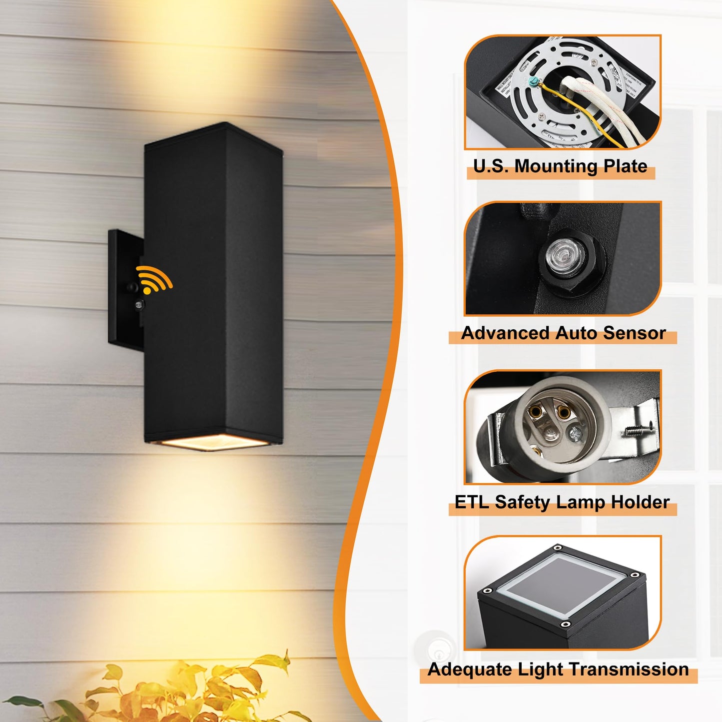 Dusk to Dawn Outdoor Wall Lights, 2 Pack Outdoor Lights for House, Black Aluminum Anti-Rust Modern Exterior Light Fixtures for Porch Patio Garage, YOFOVI