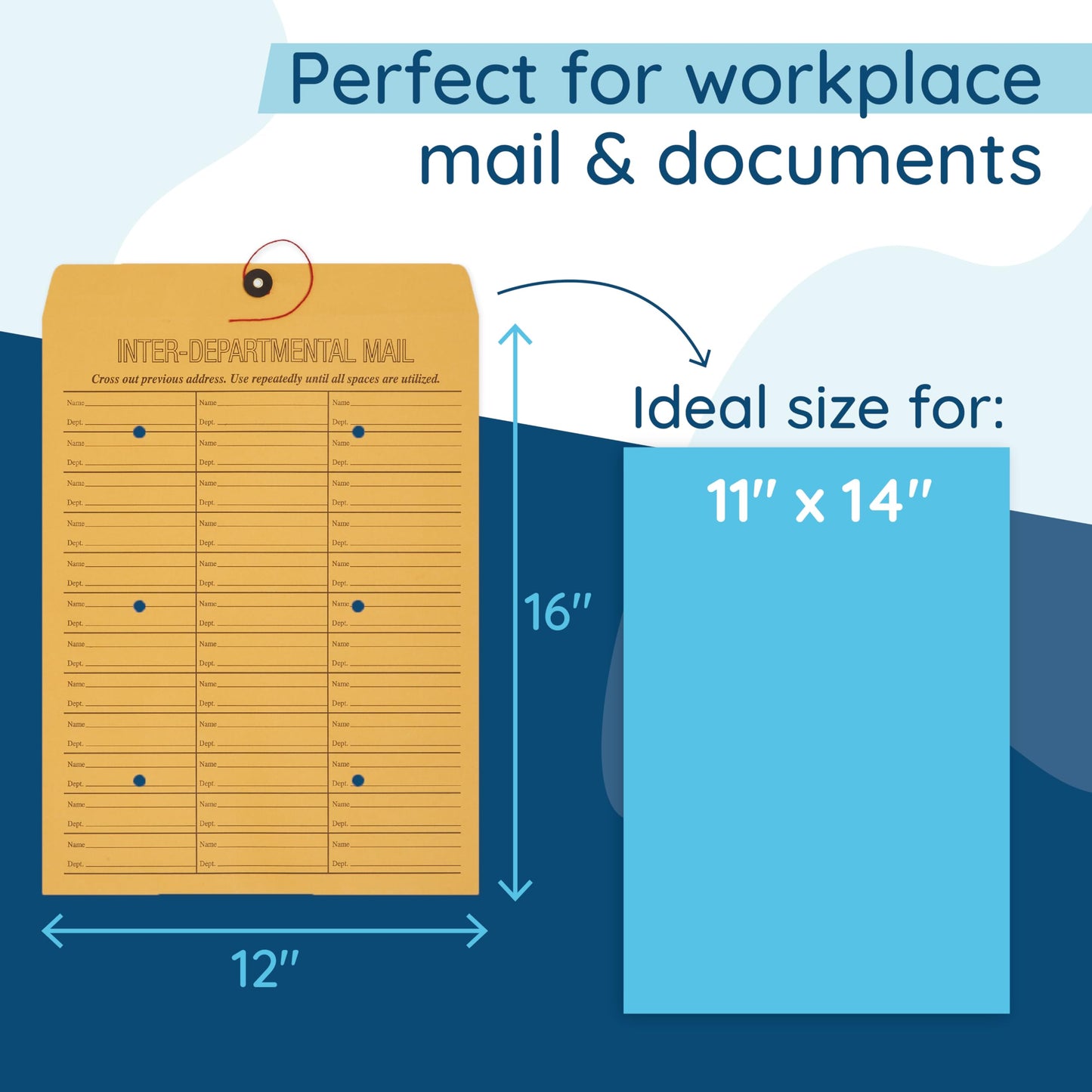 Blue Summit Inter-Department Envelopes, String Tie, Brown Kraft, 12 x 16 Inches – 25 Envelopes