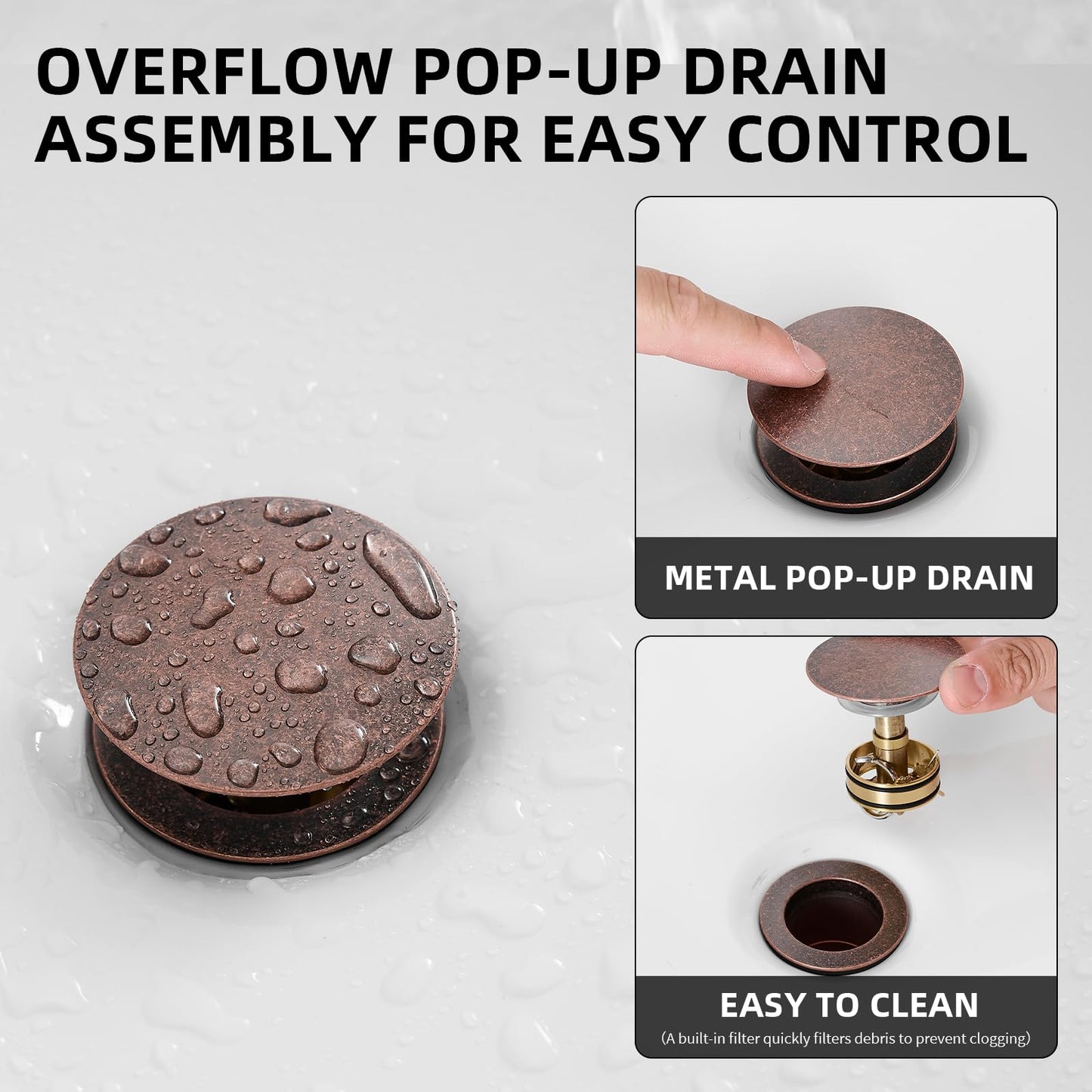 Bathroom Sink Faucet Waterfall Bath Faucets & Parts with Pop Up Drain Stopper Copper Farmhouse Antique Vanity Single Handle Single Hole Commercial Rustic Supply Lines Hose by Bathfinesse