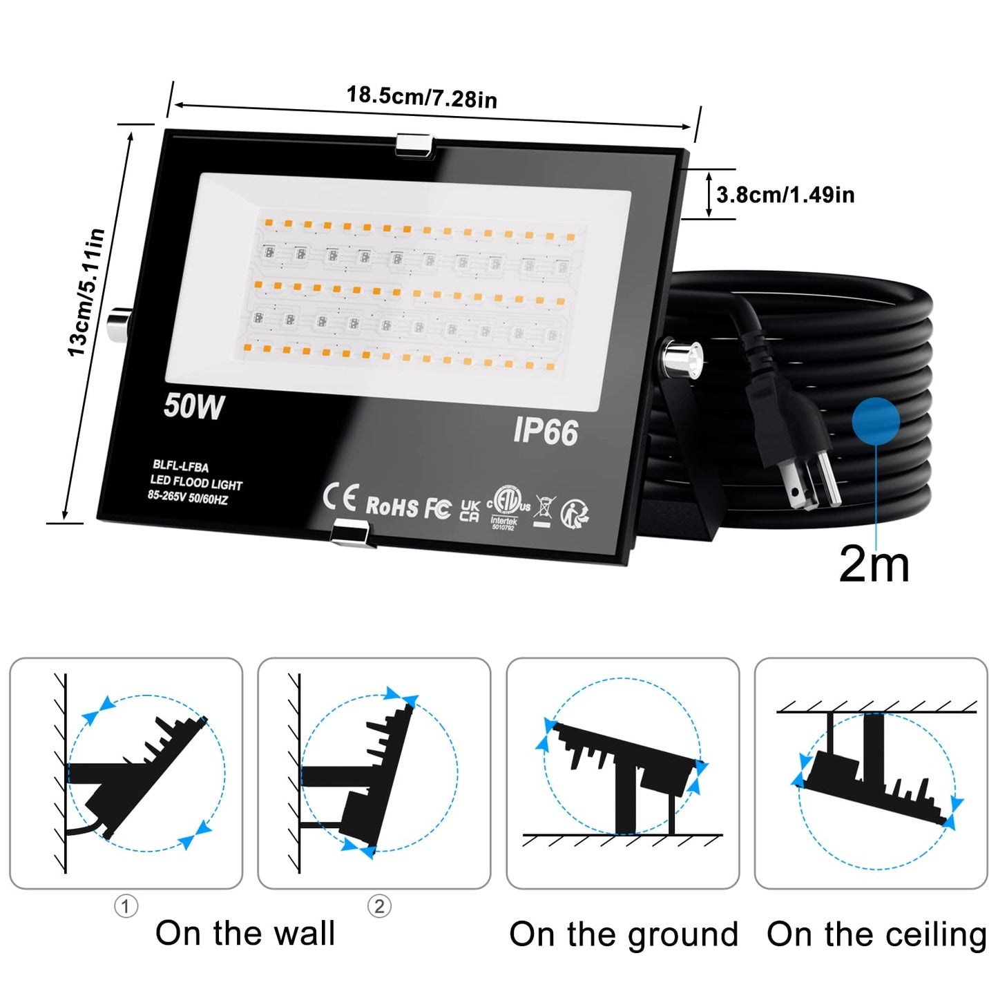 Flood Lights Outdoor RGB with Stake, 500W Equivalent Smart Color Change & Daylight 5700K Landscape Light, IP66 Patio Lights via App Control, Indoor Ambient Lighting, DIY Scenes/Music Sync/Timing-4Pack