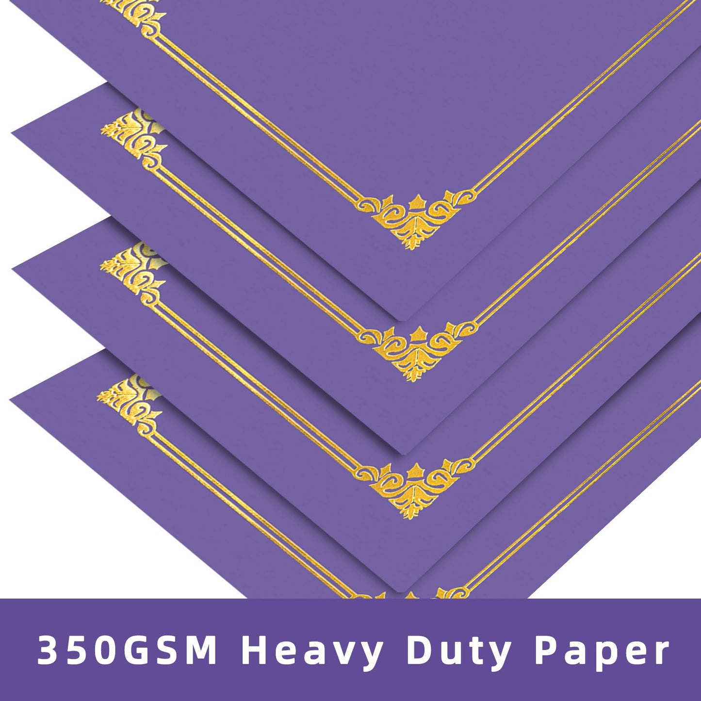 HAUTOCO 50 Packs Certificate Holders, Purple Diploma Holders, Document Award Covers Certificate Folders with Gold Foil Border for 8.5x11 Letter Size