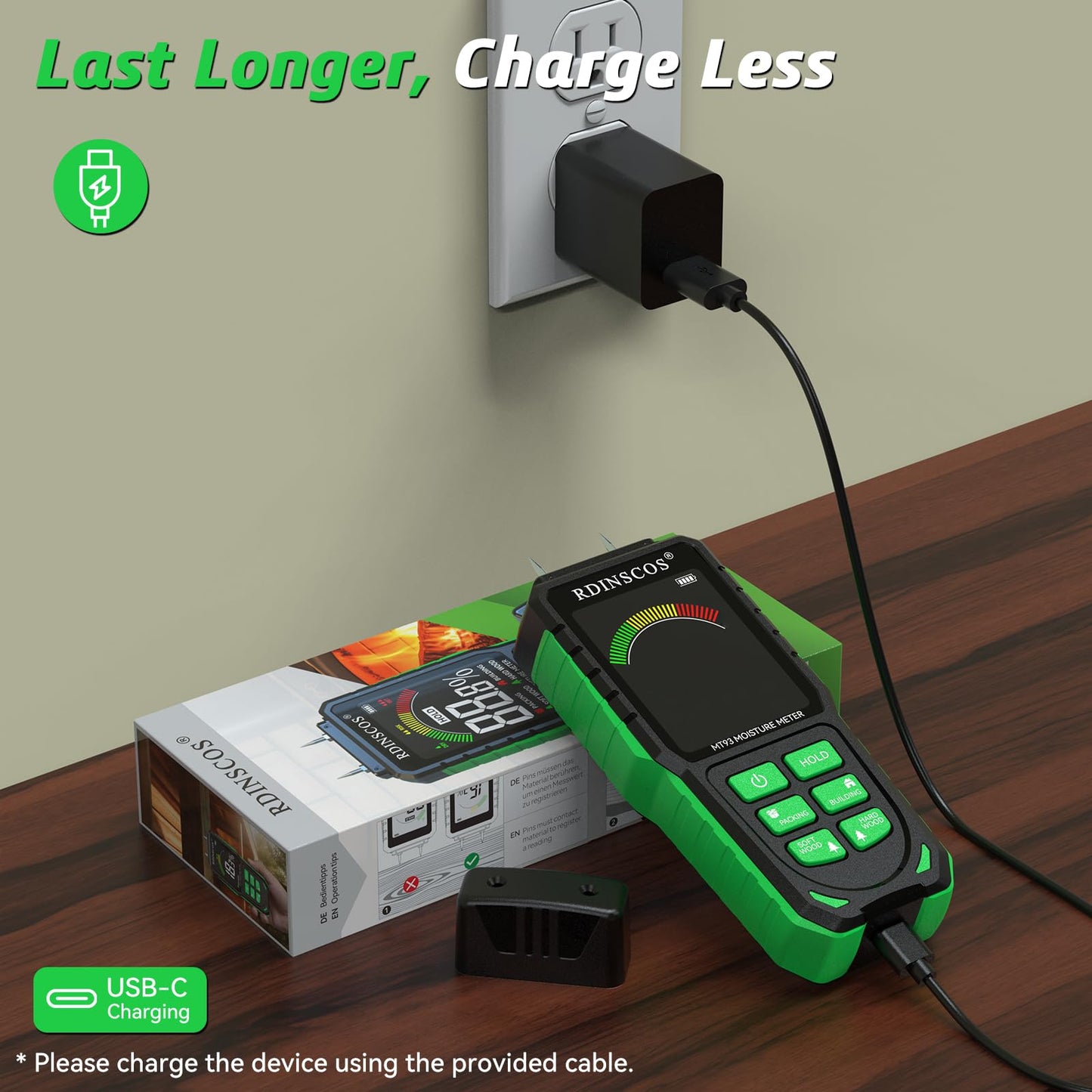 Rechargeable Wood Moisture Meter Digital Moisture Meter with LCD Display, Suitable for Wood, Firewood, Masonry, Walls, Building Materials
