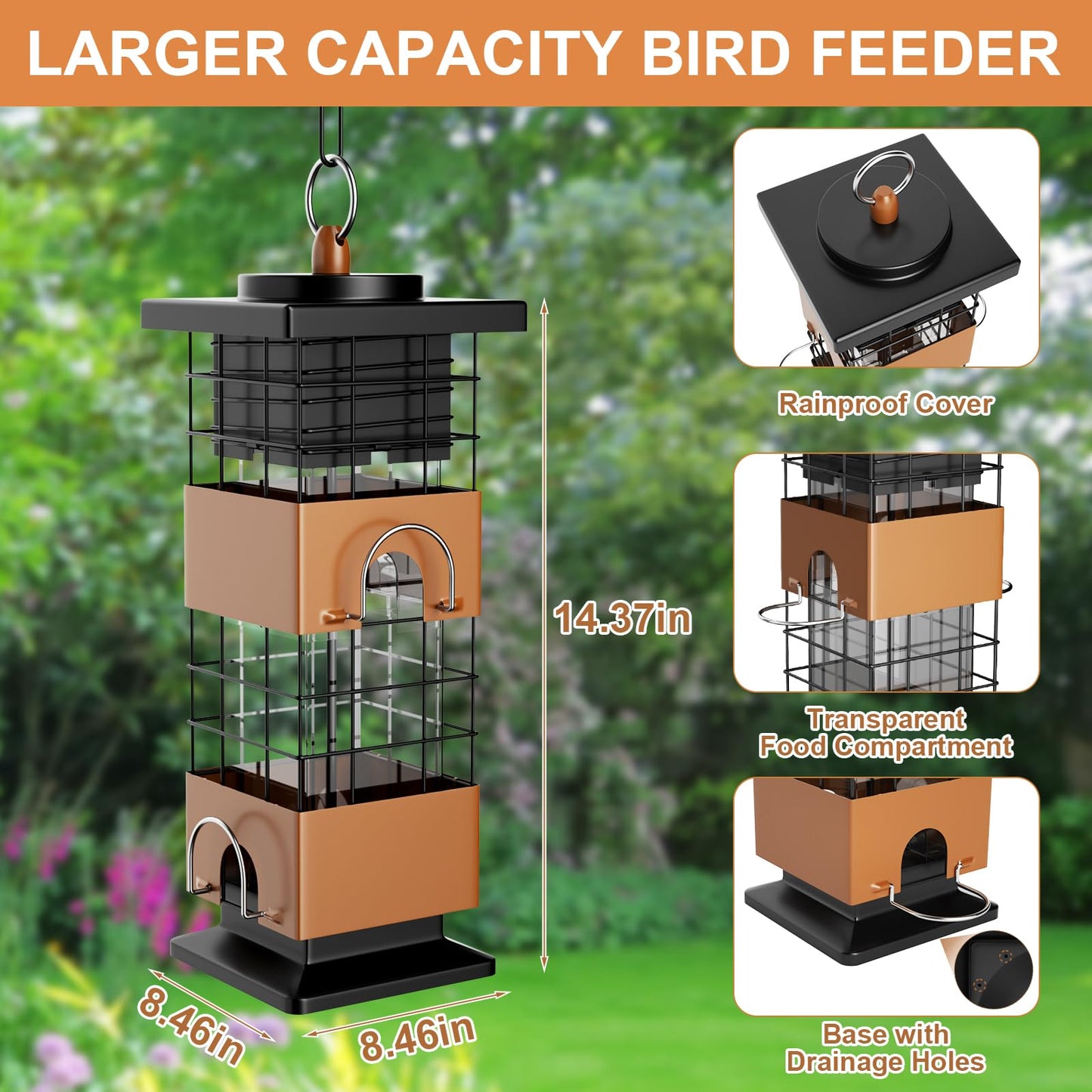 Auslar Bird Feeder, Metal Squirrel Proof Bird Feeders for Outdoors Hanging, 2.5LB Capacity Squirrel Proof Wild Bird Feeders for Outside and Garden Decoration Yard Decor
