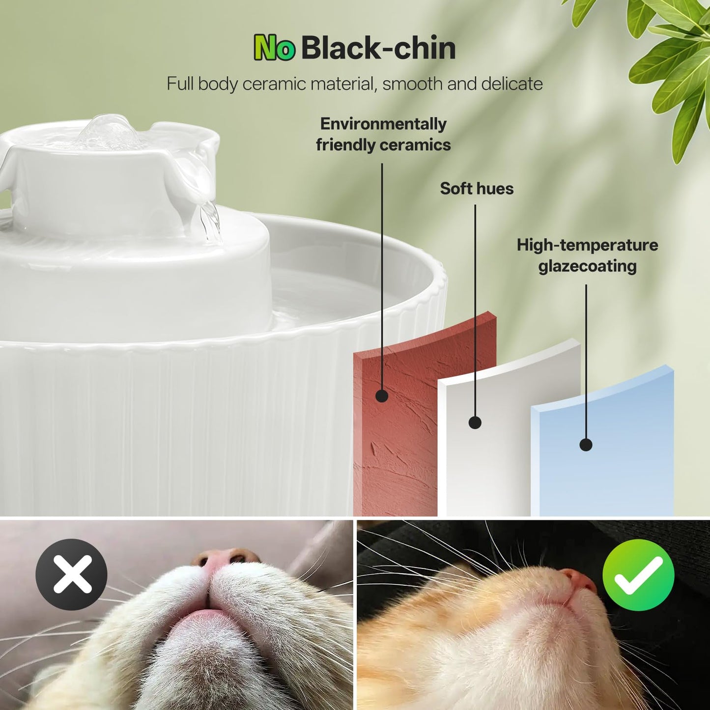 Ceramic Cat Water Fountain, 2.1L/70oz Porcelain Pet Drinking Dispenser with 4 Set Replacement Filter & Sponge, Automatic Dog Water Bowl with Ultra-Quiet Pump, Cat Feeding Watering Supplies(White)