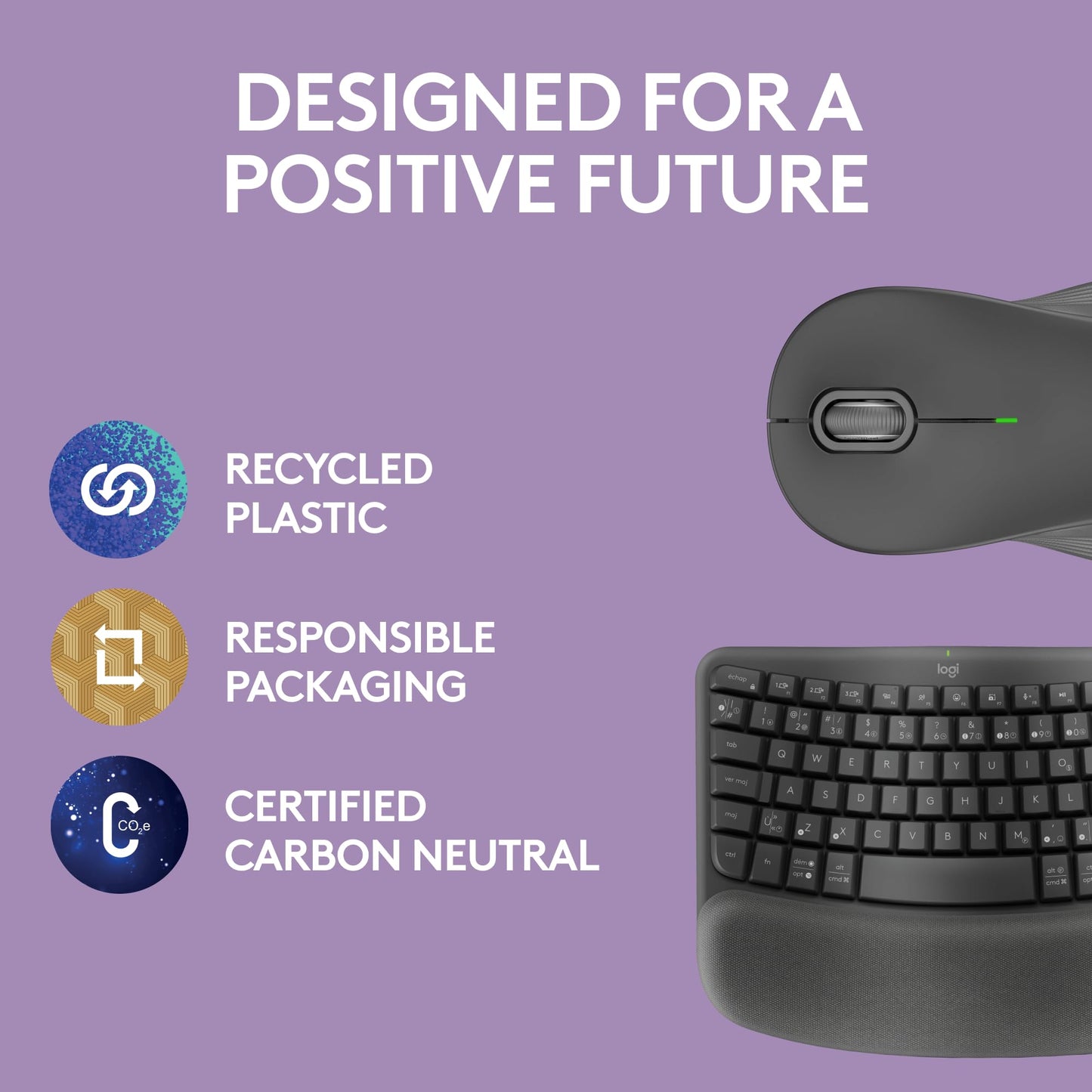 Logitech Wave Keys MK670 Combo, Wireless Ergonomic Keyboard with Signature M650 L Wireless Mouse, Comfortable Natural Typing, Bluetooth, Logi Bolt, for Multi-OS, Windows/Mac, French Layout - Graphite
