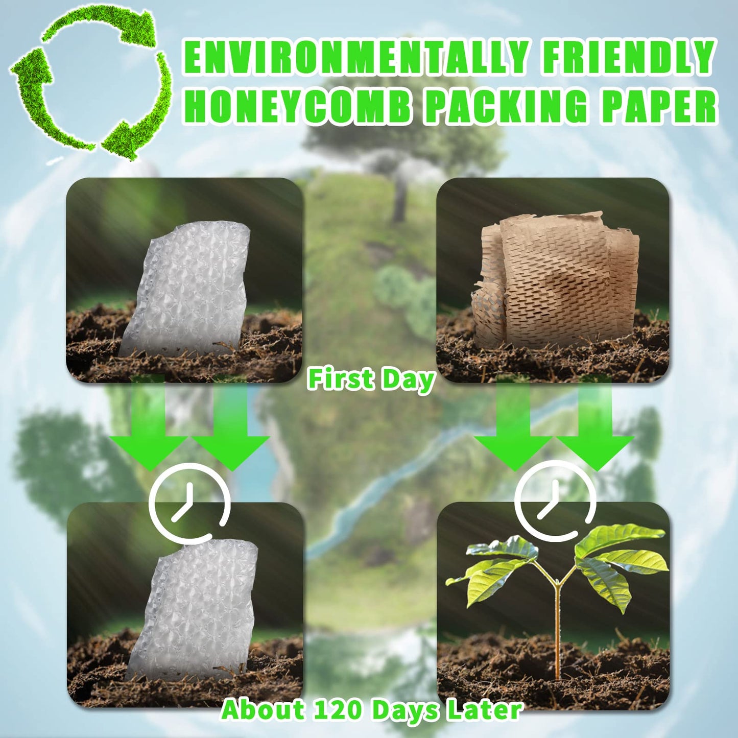 Honeycomb Packing Paper, MINHAO 15"x400' Eco Friendly Packing Paper for Moving Recyclable Honeycomb Paper Moving Supplies Bubble Wrapping Protective Roll, With 36 Fragile Sticker Labels