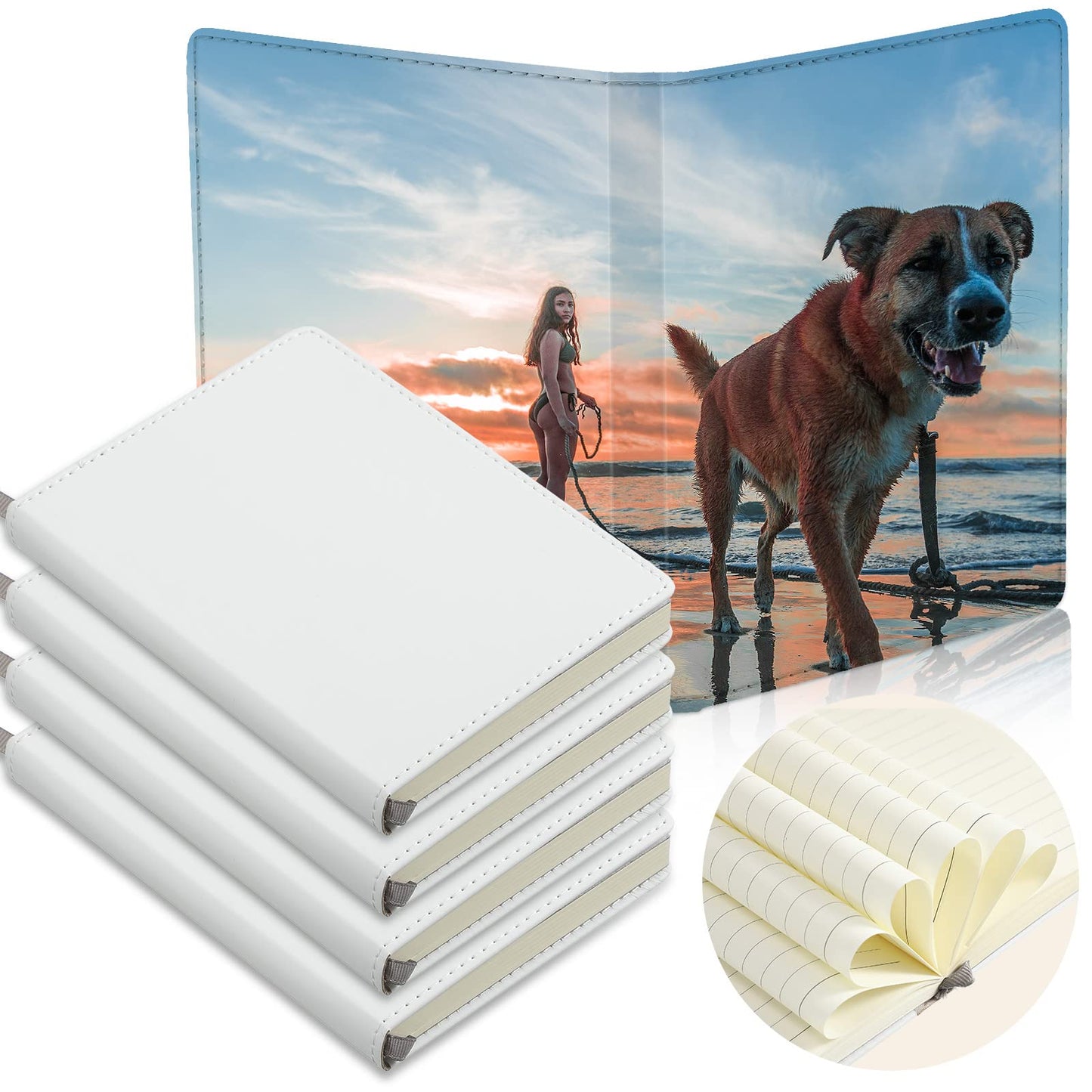 4 Pieces Sublimation Journal Blank Notebooks A6 190 Pages Thick Faux Leather Notebooks Leather Notebooks Leather Sublimation Journal Notebooks for School Office Home Travel Writing Supplies,