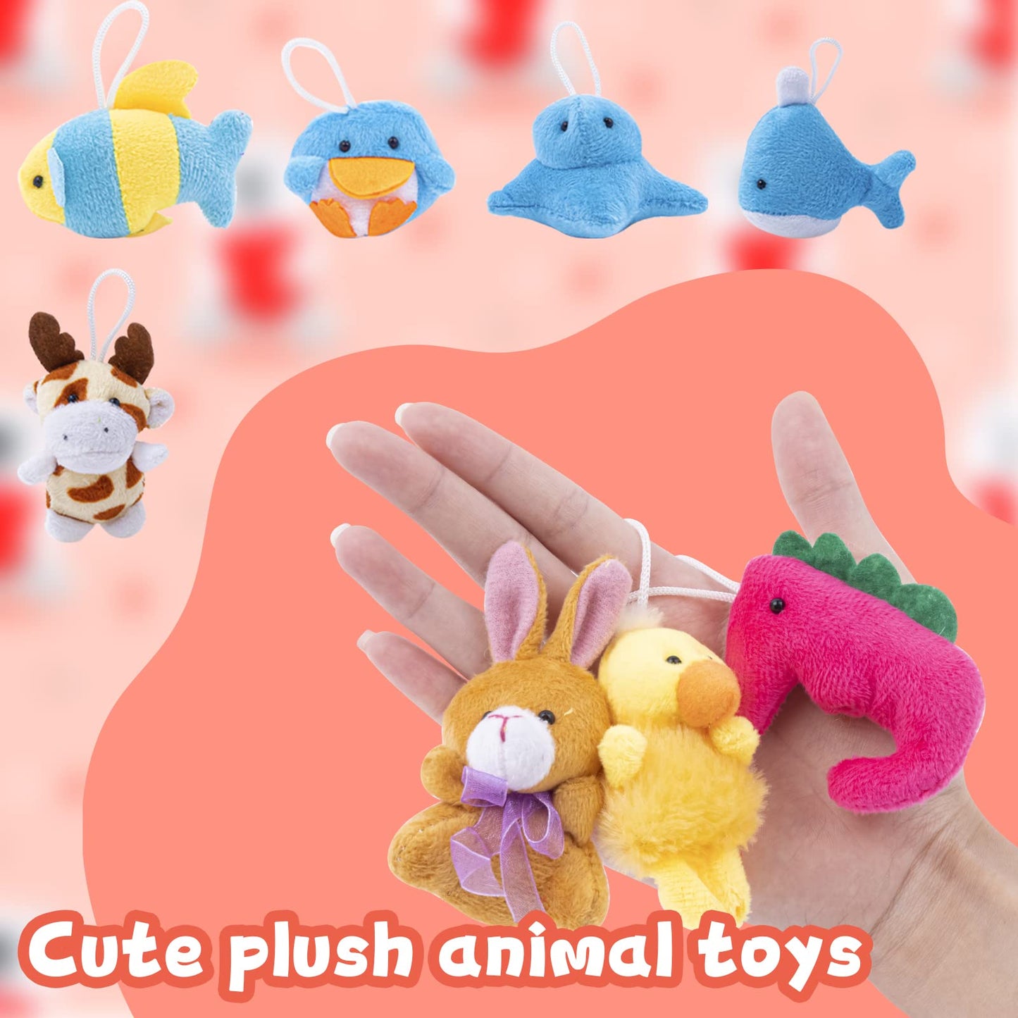56 PCS Mini Plush Animals Toys Bulk, Small Stuffed Ocean Animal Toy Set, Keychain Decoration for Claw Machine, Birthday Party Favor, Goodie Bag Fillers, Christmas, Classroom Prize Box, School Reward
