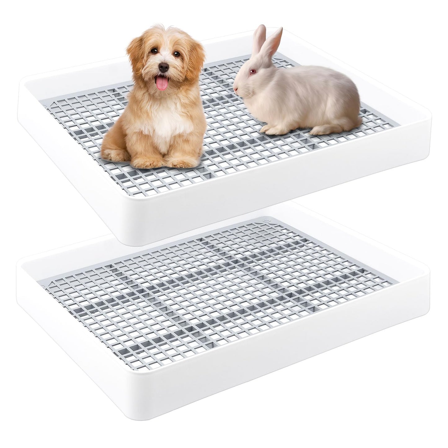 2 Pcs Rabbit Large Litter Box with Grate, Guinea Pig Training Litter Box for Cage, Rectangular Rabbit Litter Pan Pet Toilet for Rats, Hamsters, Small Animals (14.5 x 11.8 x 2.6 Inch)