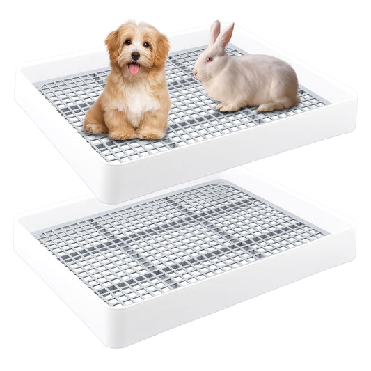 2 Pcs Rabbit Large Litter Box with Grate, Guinea Pig Training Litter Box for Cage, Rectangular Rabbit Litter Pan Pet Toilet for Rats, Hamsters, Small Animals (14.5 x 11.8 x 2.6 Inch)