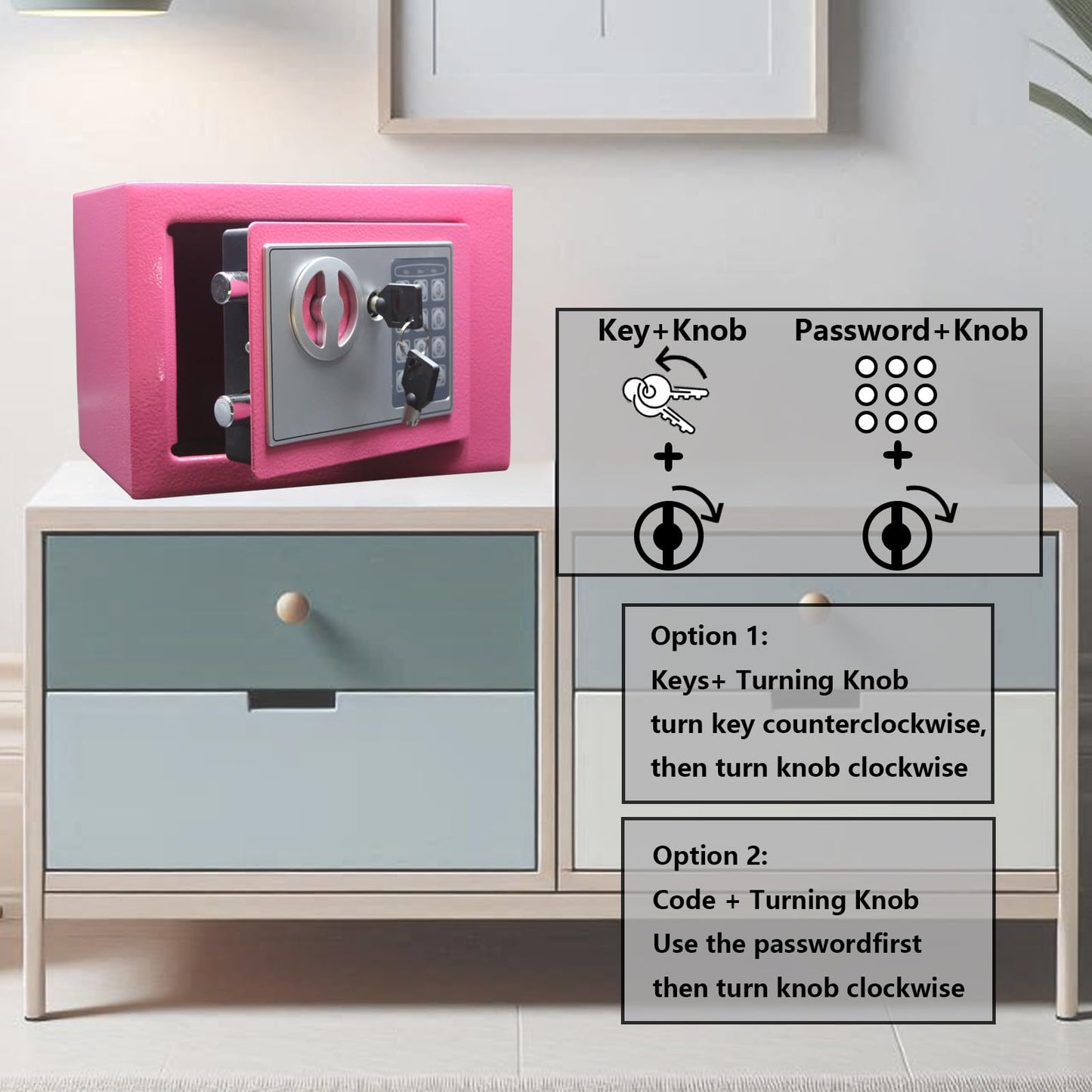 Yuanshikj Electronic Deluxe Digital Security Safe Box Keypad Lock Home Office Hotel Business Jewelry Gun Cash Use Storage (Pink)