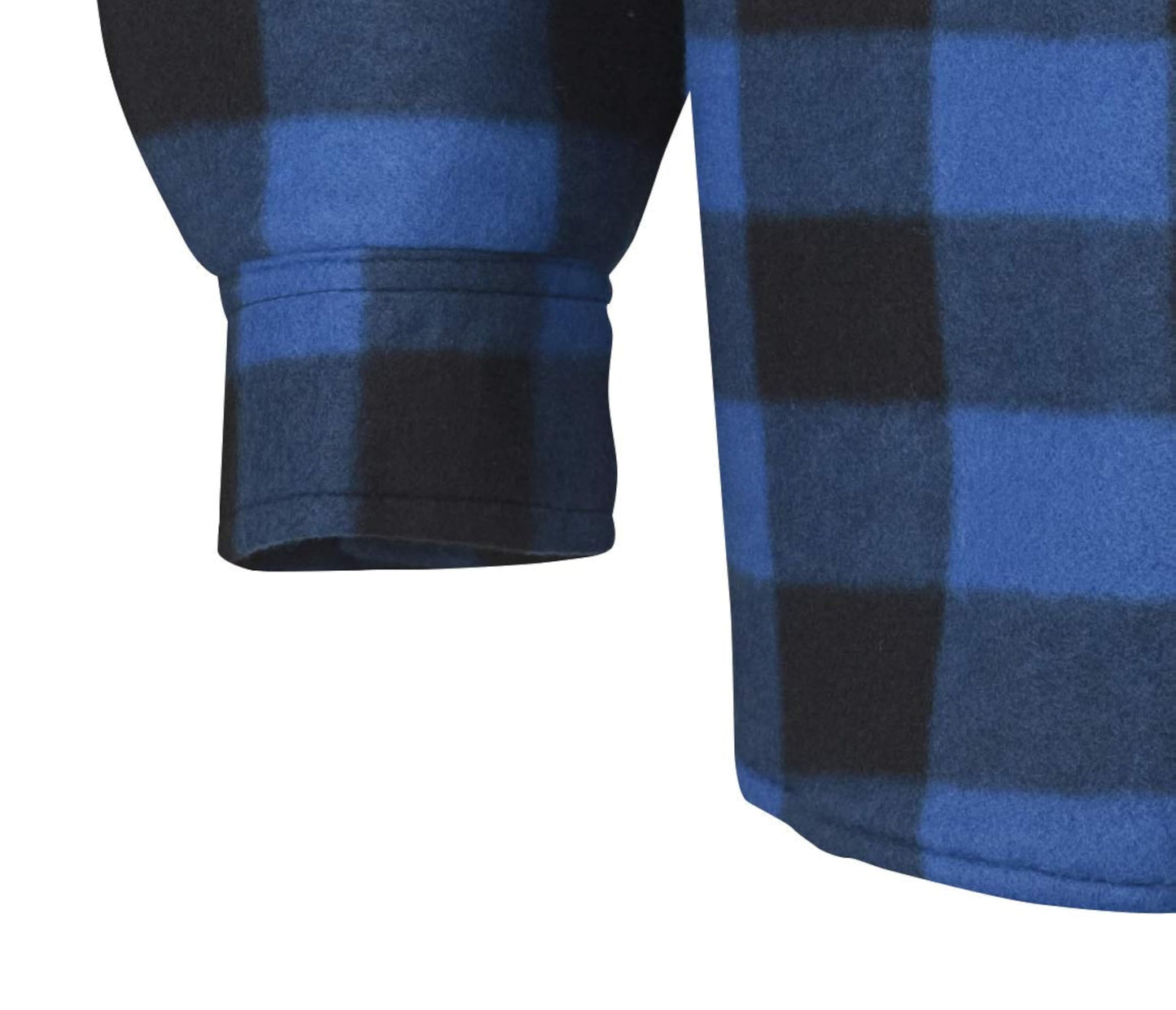 Pioneer Work Shirt – Quilted Fleece Lined Plaid Flannel Button Down Shirt Jacket with Hood for Men, Hidden Zipper Closure, 2 Pockets – Black & Blue