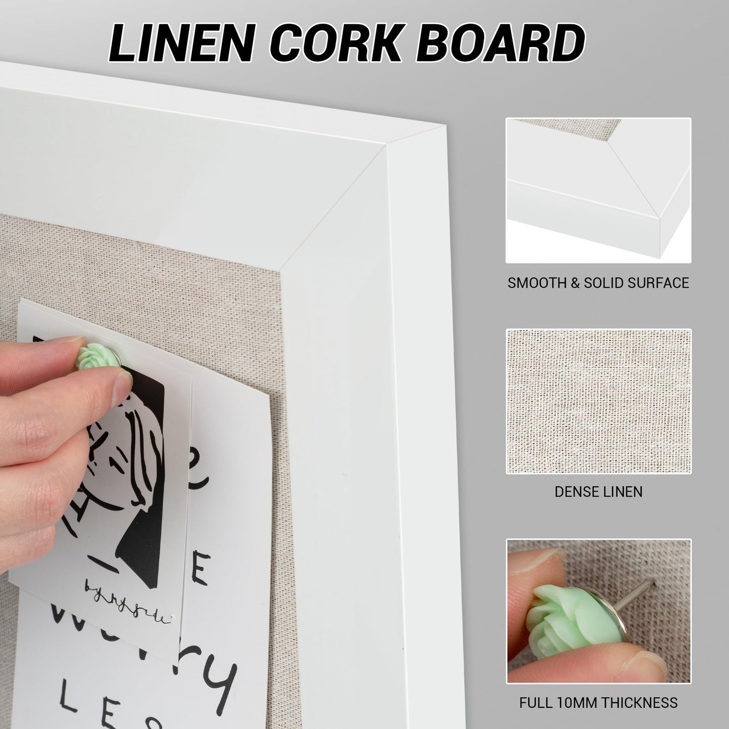 Board2by White Cork Board Bulletin Board with Linen, Wood Framed 30" x 20" Corkboard, Office Board for Wall Decor, Wall Mounted Pin Board Picture Board with 20 Pushpins for School, Home & Office