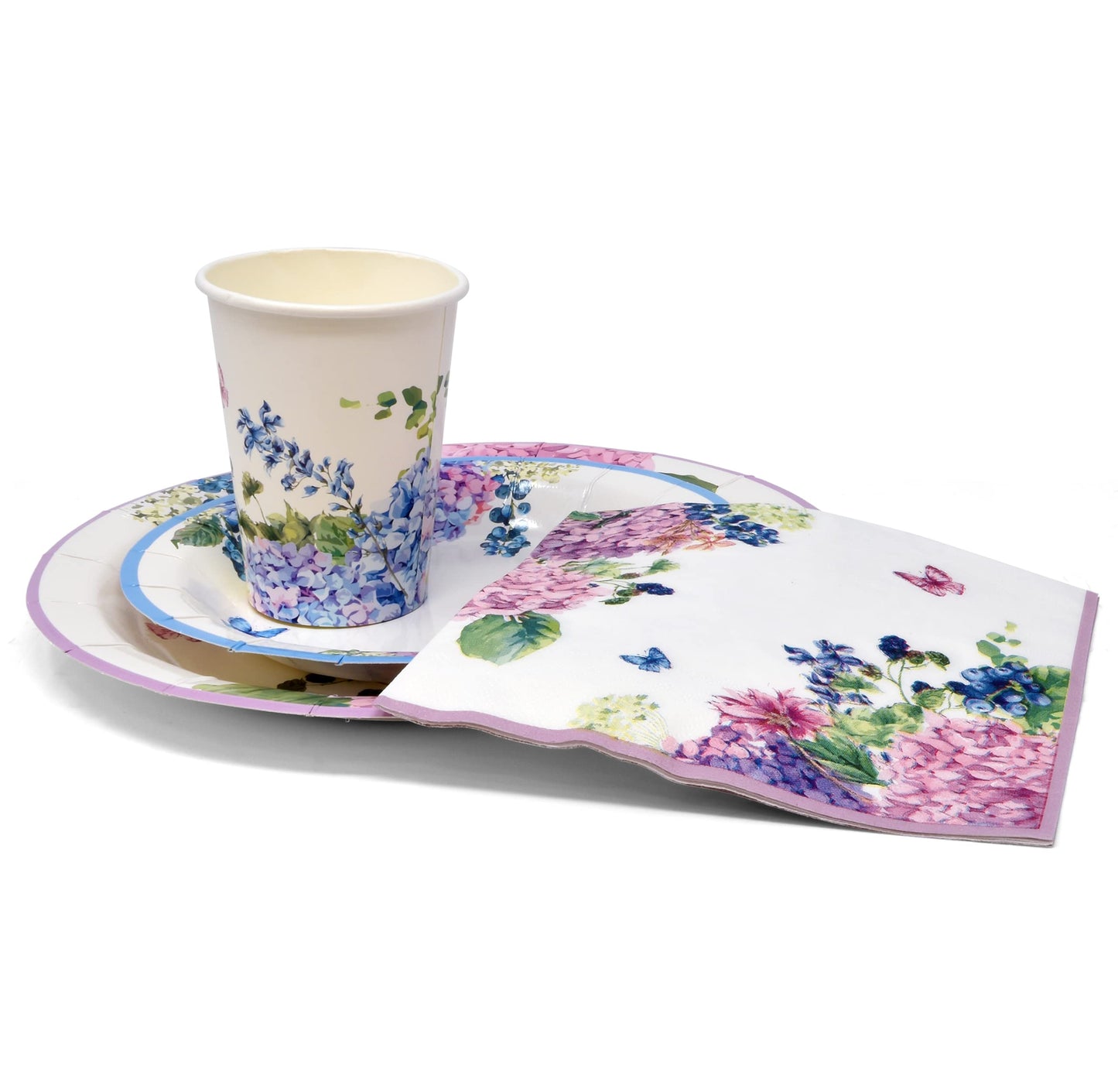Gift Boutique Floral Hydrangea Party Supplies 7" Paper Plates Cups & Napkins Spring Flowers Baby Shower Bridal Tea & Birthday Disposable Set