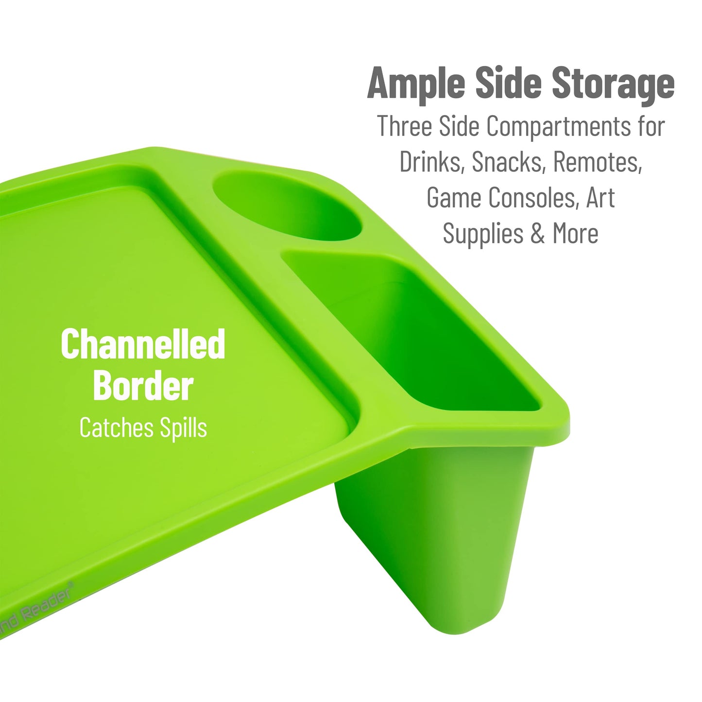 Mind Reader Kids Lap Desk, Portable Activity Tray with Side Storage, Stackable Plastic Desk for Drawing, Snacks, Study, Set of 2, Green