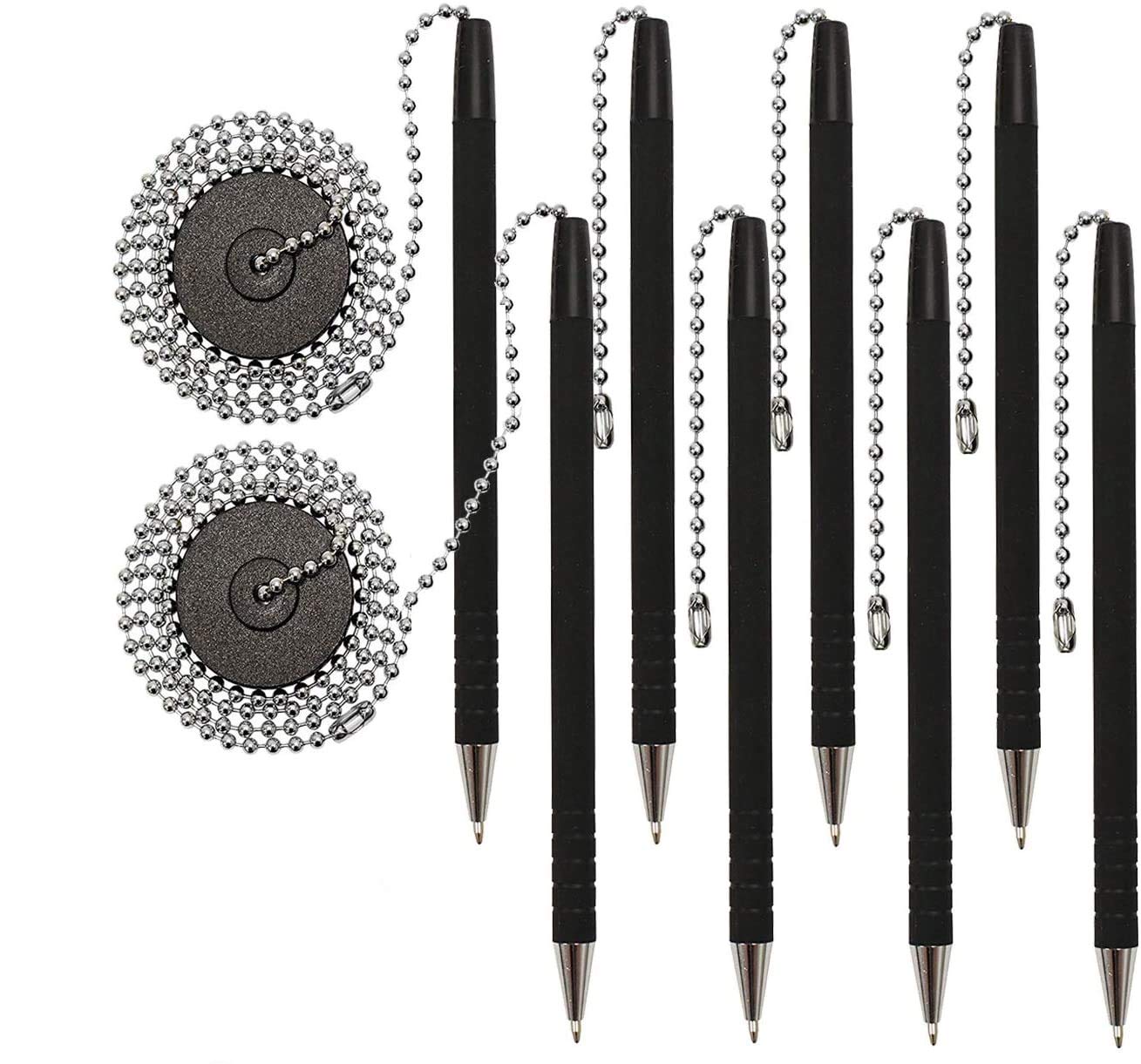 Office Werks 2 Pack of Secure Pens, Reception Counter Pen with 26" Chain Adhesive Holder, Includes 4 Black Ink Pens with Chain Attached Per Pack, (8 Pens Total) Easily Refillable Pens with Rubber Grip