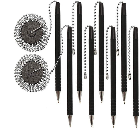 Office Werks 2 Pack of Secure Pens, Reception Counter Pen with 26" Chain Adhesive Holder, Includes 4 Black Ink Pens with Chain Attached Per Pack, (8 Pens Total) Easily Refillable Pens with Rubber Grip