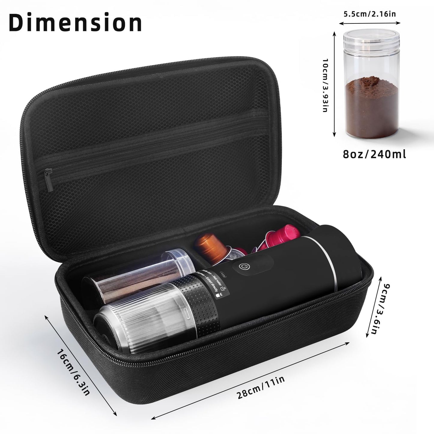 Swiitaey Portable Coffee Maker for Travel & Camping, Portable Espresso Maker with Bag, Rechargeable Cordless Battery Operated Coffee Makers for Ground Coffee, NS Capsule RV, Hiking, Office(Black)