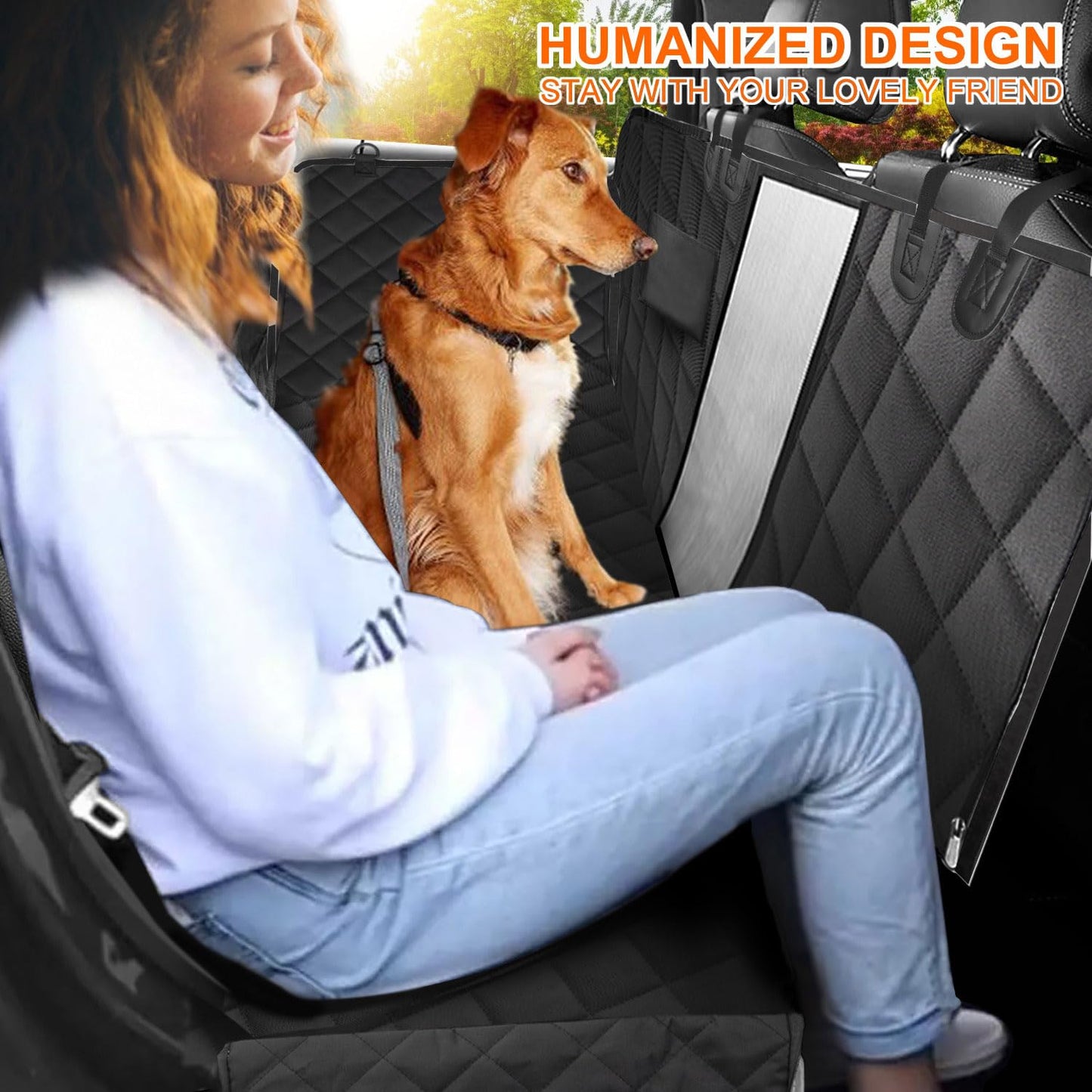 Pets Dog Seat Cover for Back Seat with Mesh Window, 100% Waterproof Heavy-duty Dog Hammock Car Seat Covers for Dogs Non Slip Protection Against Dirt ,Pet Fur, Dog Car Back Seat for Cars SUVs
