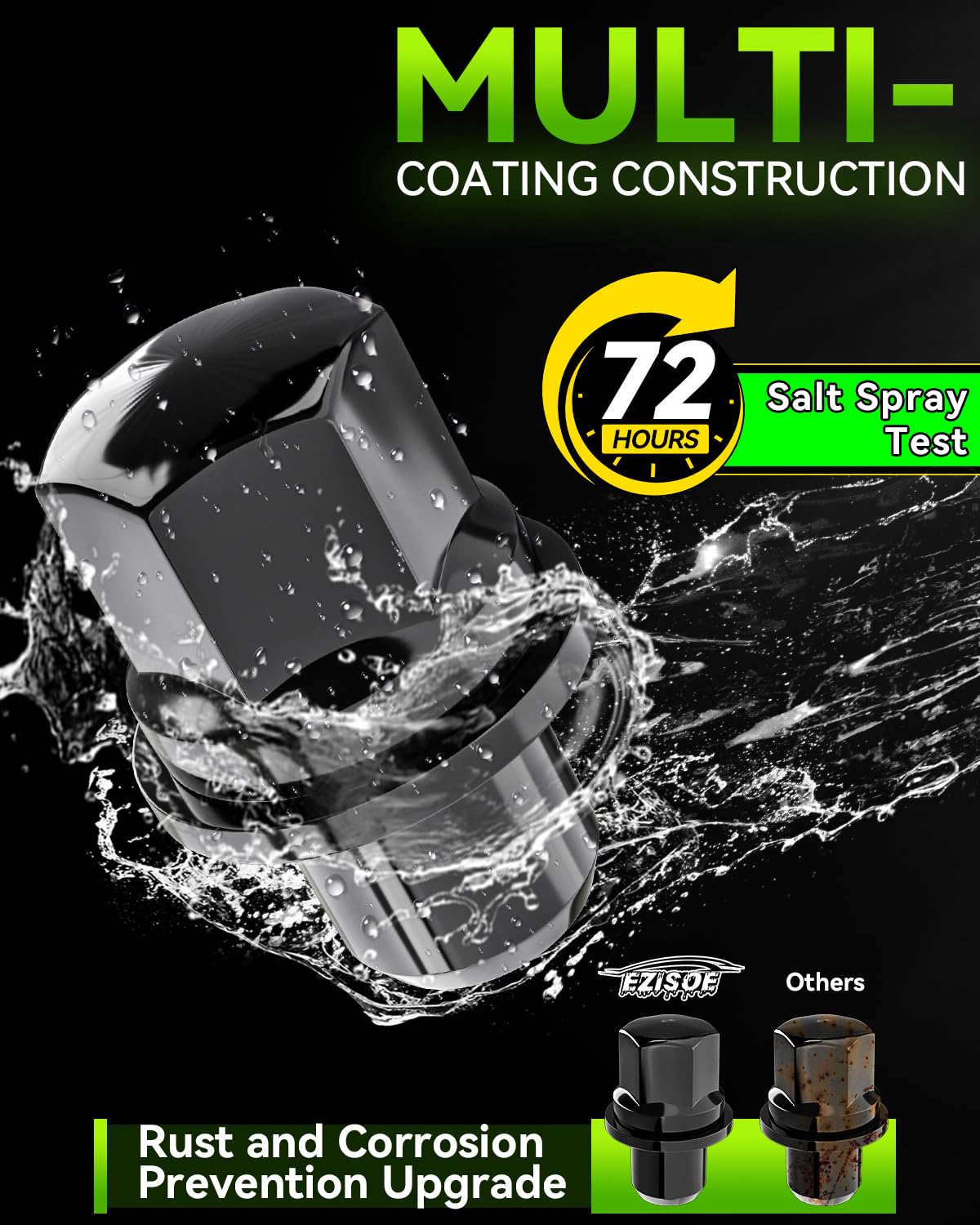 EZISOE 1.83" Black 20PCS 14x1.5 Closed End Bulge Acorn Lug Nuts - Mag Seat - 0.87" Hex Wheel Lug Nuts for Land Rover LR3 LR4 Range Rover & Sport