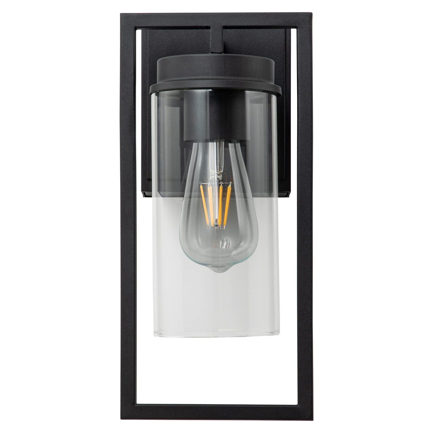OUPAVOCS Outdoor Lights with GFCI Outlet, Modern Porch Lights Waterproof, Exterior Light Fixture with Outlet Plug, Black Wall Sconce Wall Mount with Seed Glass, Outside Patio Lights for House, Garage