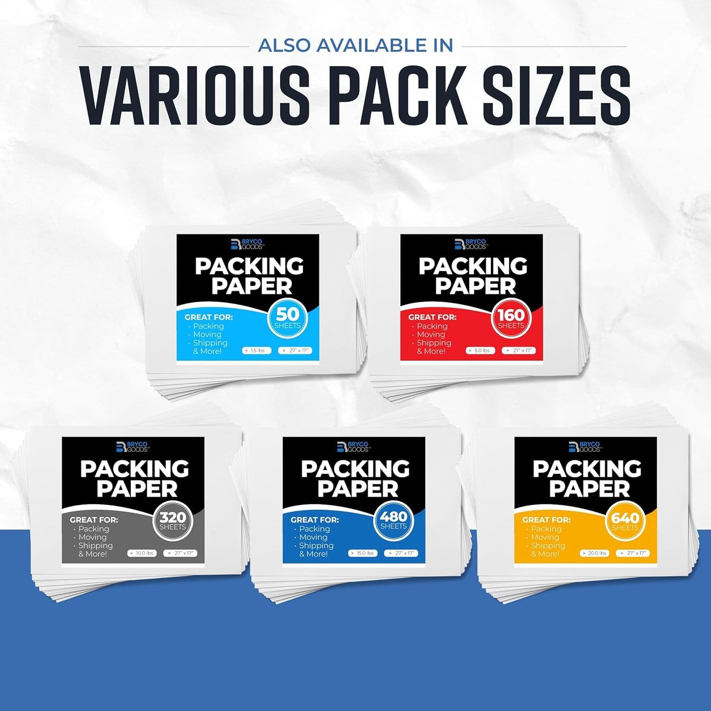 Bryco Goods Newsprint Packing Paper Sheets For Moving - 10lb - 320 Sheets of Newspaper Paper - Shipping Supplies - 27" x 17" - Wrapping and Protecting Fragile Items